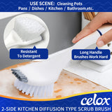 CELOX Kitchen Scrub Brush Set with Ergonomic Handle, Deep Cleaning Brushes, Include Dish Brush (Blue)