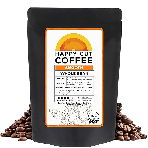 Happy Gut Coffee - Doctor-Formulated, Organic Medium-to-Dark Roast Coffee - Gut-Friendly - Gentle on Stomach - Rich Flavor, Gluten-Free, No Bitterness