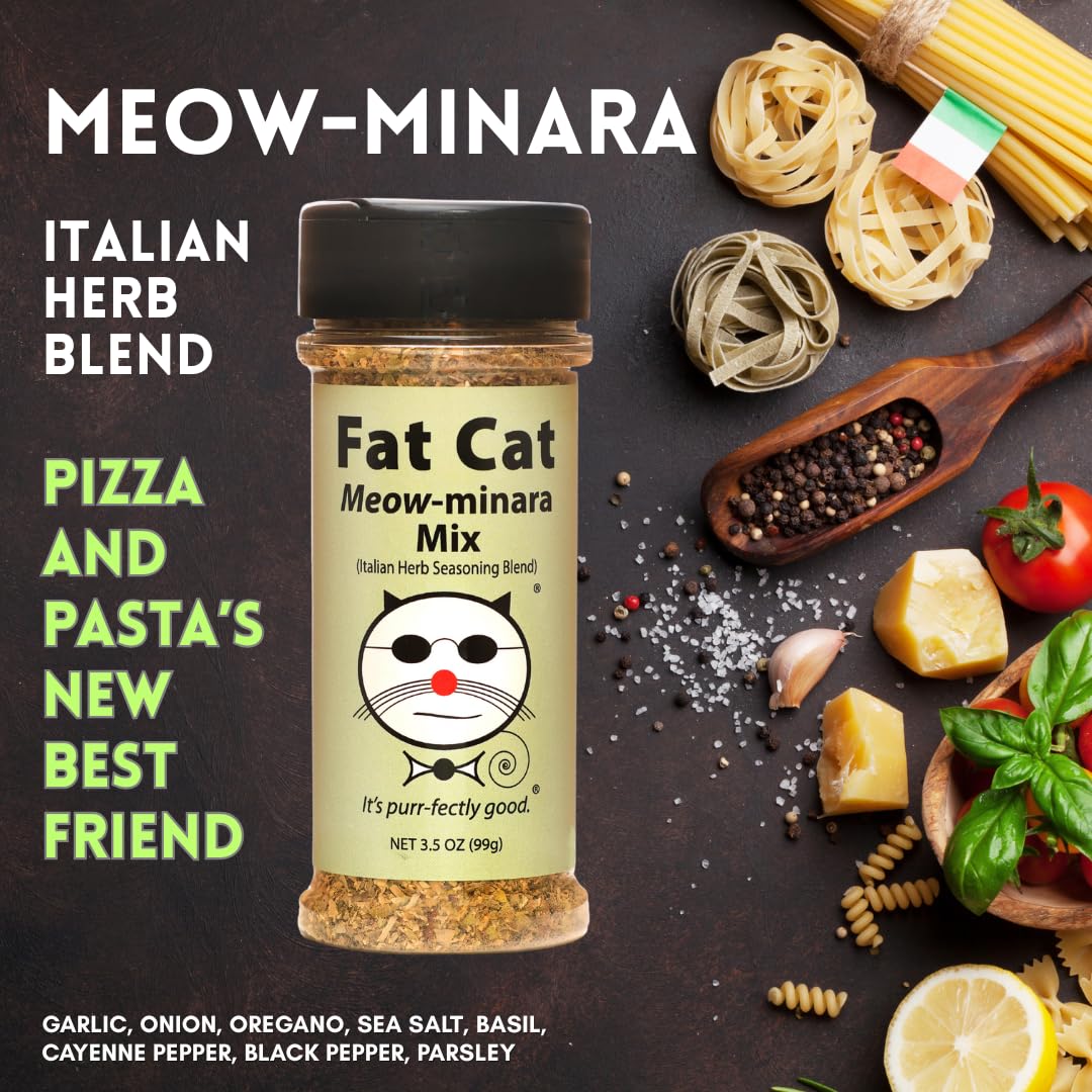 Meow-minara Italian Herb Seasoning by Fat Cat Gourmet (4.5 oz) | Premium All-Natural Mediterranean Herb & Garlic Blend | Perfect for Pasta, Pizza