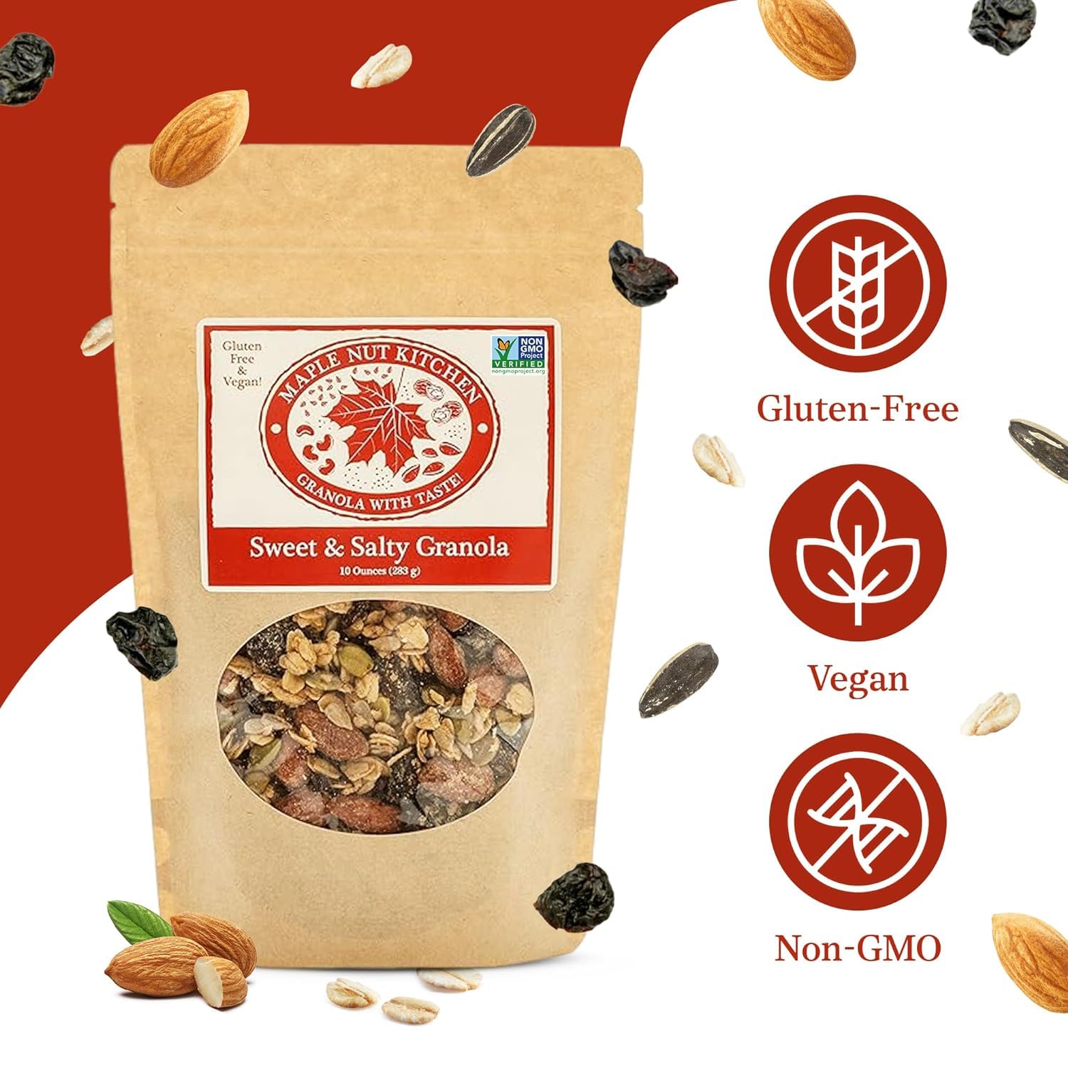 Maple Nut Kitchen Sweet & Salty Granola - 3 Pack | Gluten-Free Granola with Maple-Roasted Almonds, Dark Chocolate, Pumpkin Seeds & Cherries | Crunchy
