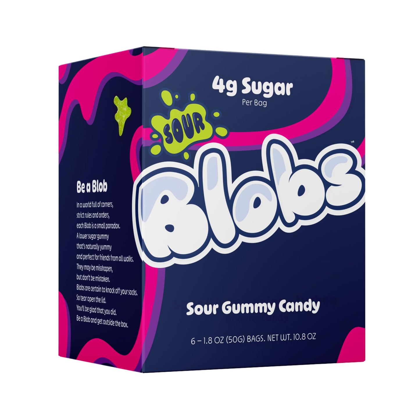 Blobs SOUR Gummy Candy Low Sugar & Low Calorie- No Sugar Alcohols, Vegan, No Dyes- Watermelon-Lychee, Black Ras Cherry, Strawberry Yuzu - (Pack of 6)