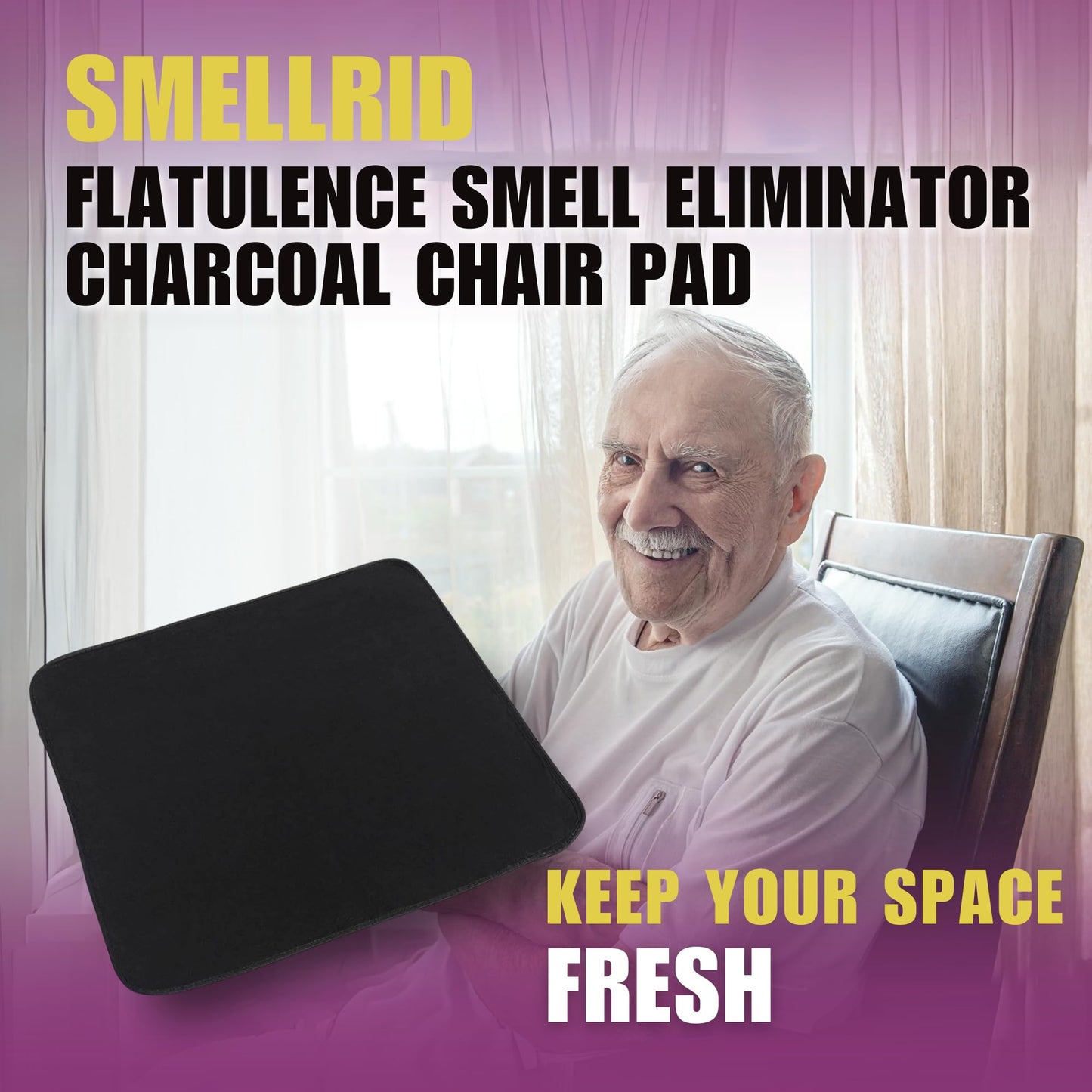 SmellRid Activated Carbon Chair Pad - 16” x 16” Flatulence Deodorizer Seat Cushion - Activated Charcoal Odor Absorber Seat Pad for Office Chair, Home