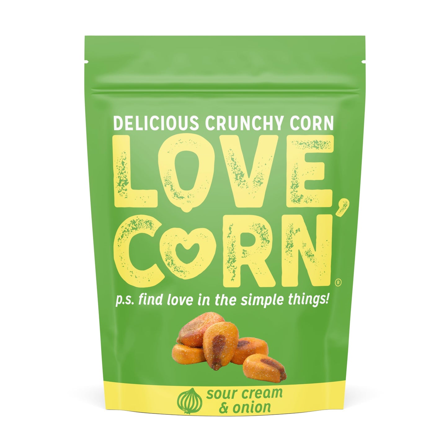 LOVE CORN Sour Cream & Onion - Crunchy Roasted Corn Snack, Gluten Free, Non-GMO, Zero Sugar, Vegan, Plant Based - Alternative to Chips, Nuts
