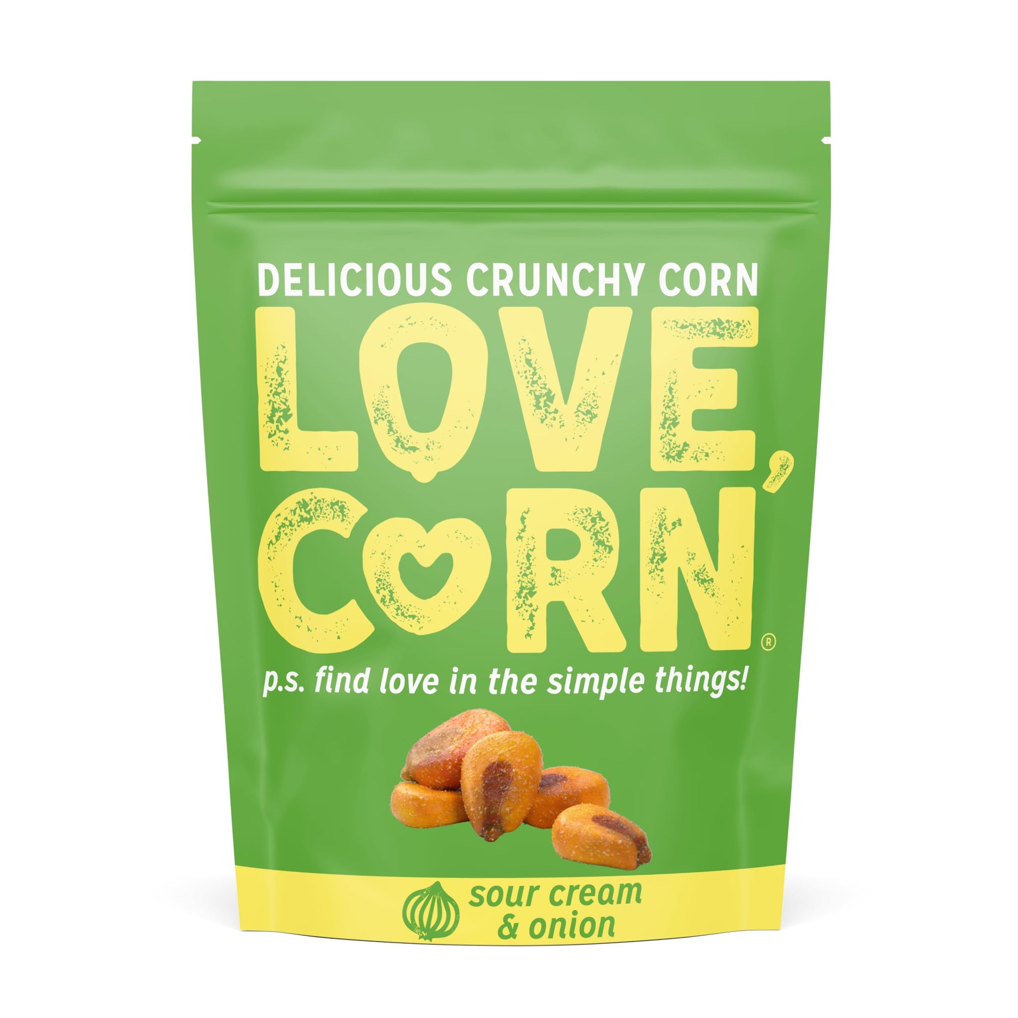 LOVE CORN Sour Cream & Onion - Crunchy Roasted Corn Snack, Gluten Free, Non-GMO, Zero Sugar, Vegan, Plant Based - Alternative to Chips, Nuts