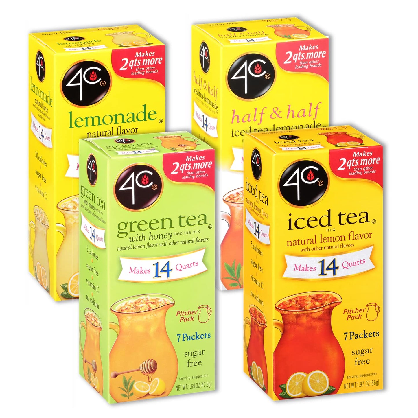 4C Powder Drink Mix, Sugar Free Pitcher Packs, Refreshing Water Flavorings, Makes 2 Quarts Each Packet (Lemonade, 7 Count (Pack of 3))