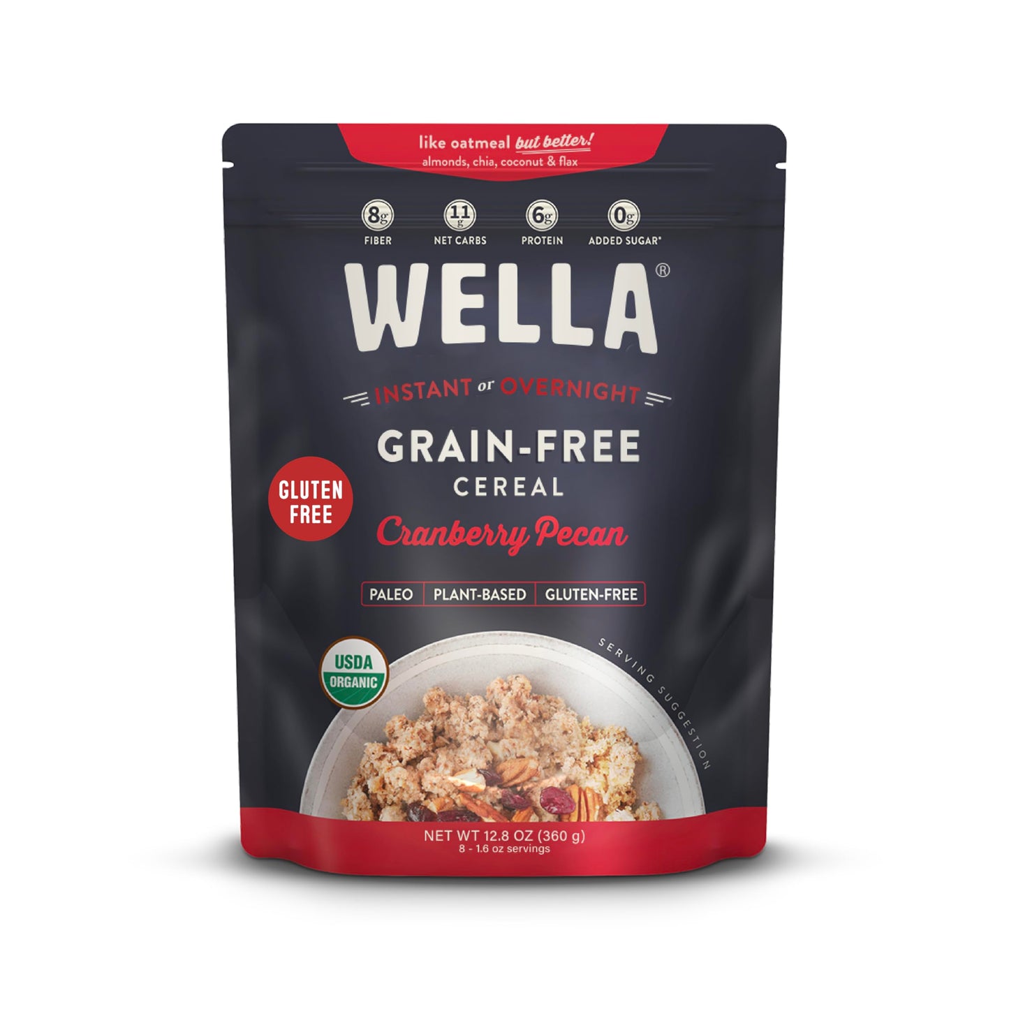 Wella Cereal Oatmeal Alternative, Gluten-Free Breakfast Hot Cereal, Grain-Free Paleo Organic Vegan High Protein Superfood, Plant-Based Non-GMO, Low in