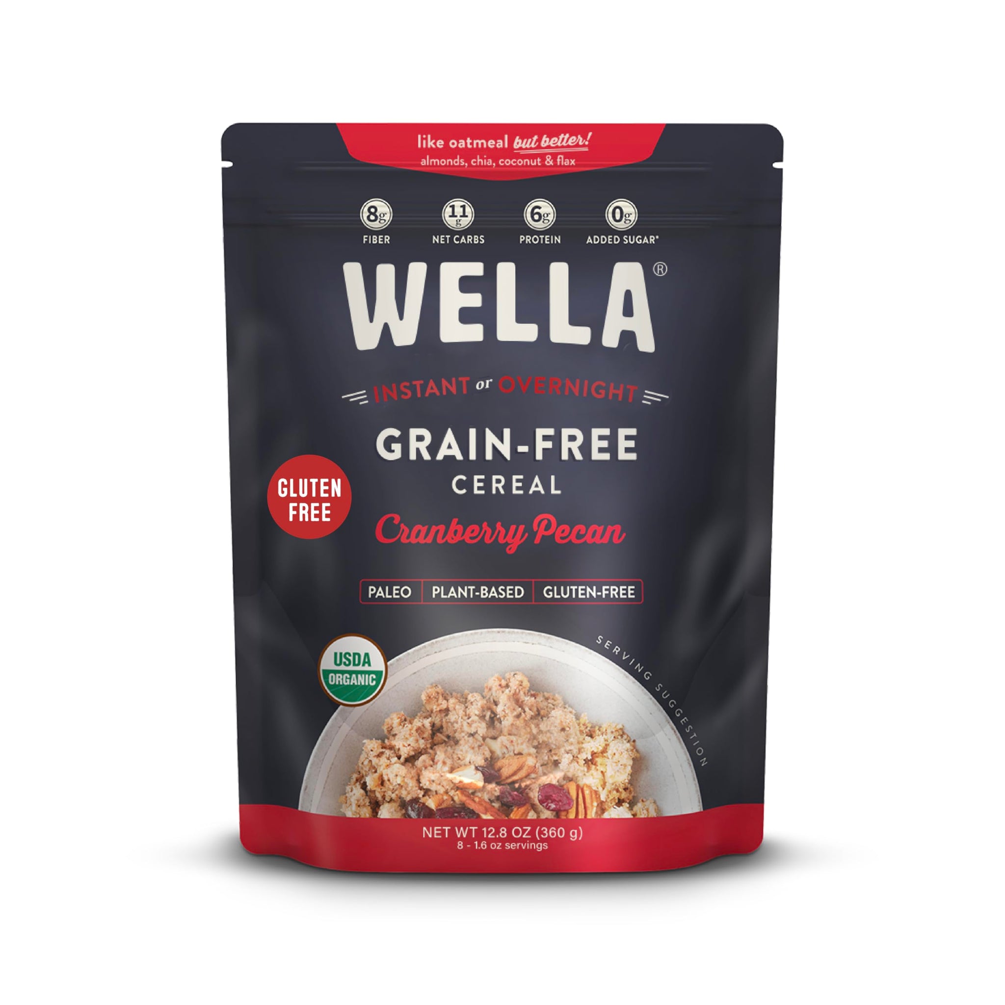 Wella Cereal Oatmeal Alternative, Gluten-Free Breakfast Hot Cereal, Grain-Free Paleo Organic Vegan High Protein Superfood, Plant-Based Non-GMO, Low in