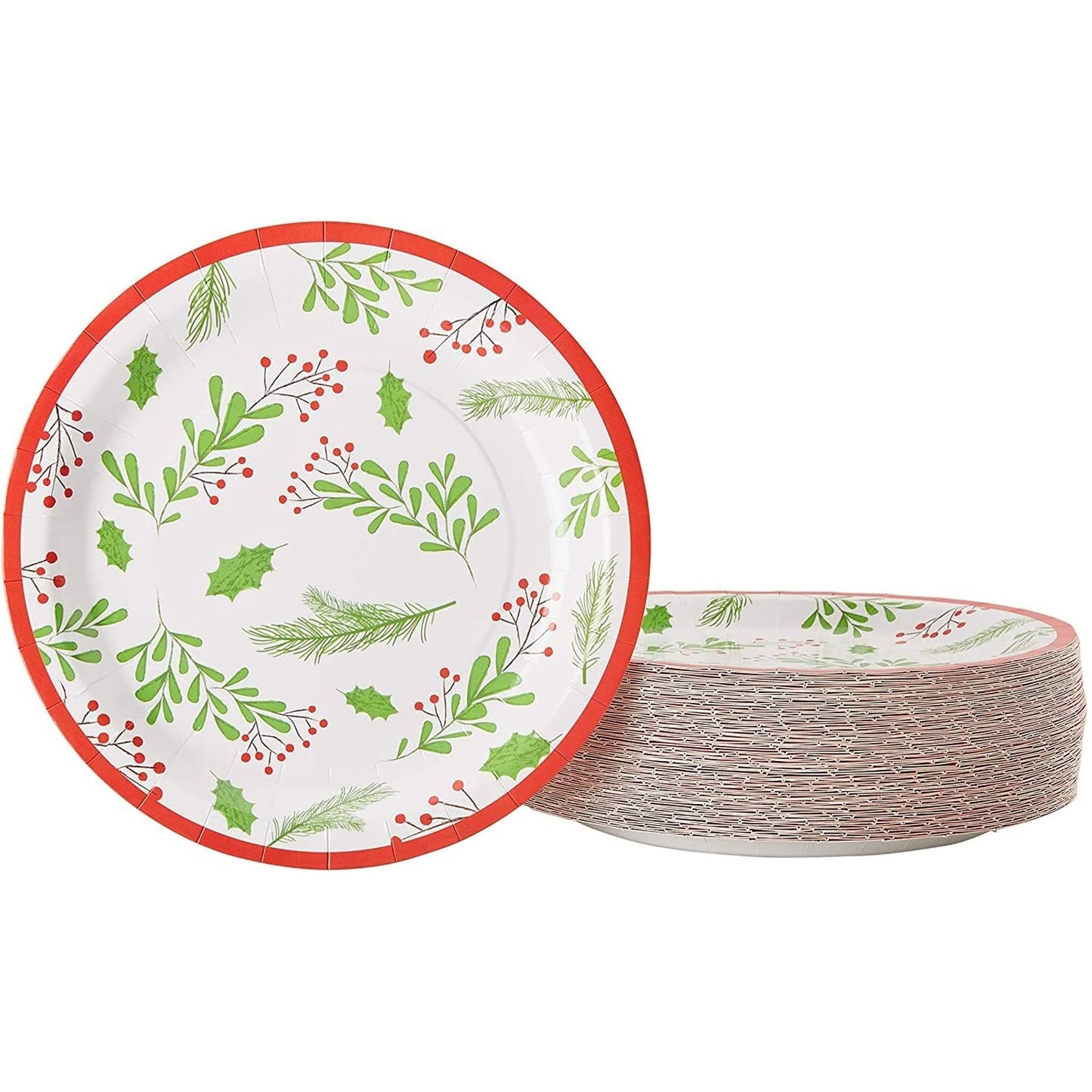 Juvale 80-Pack Holly Berries Christmas Paper Plates - 9 Inches Decorative Paper Plates, Christmas Decorations for Holiday Parties & Family Gatherings