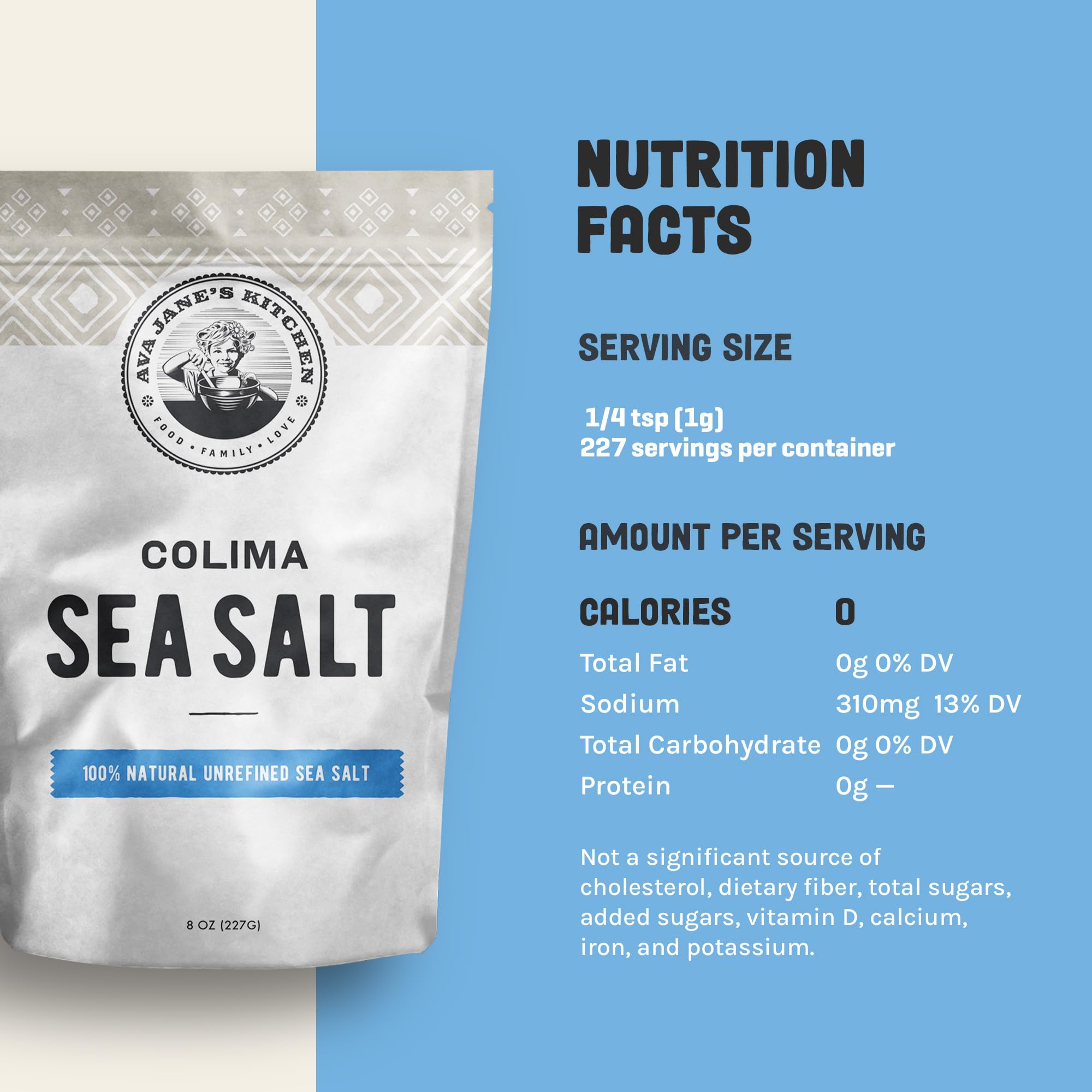 Ava Jane's Kitchen - Colima Coarse Sea Salt - 100% Unrefined, Natural, and Hand-Harvested - Protects Heart - Shapes Figure - Boosts Mood, 227 Servings