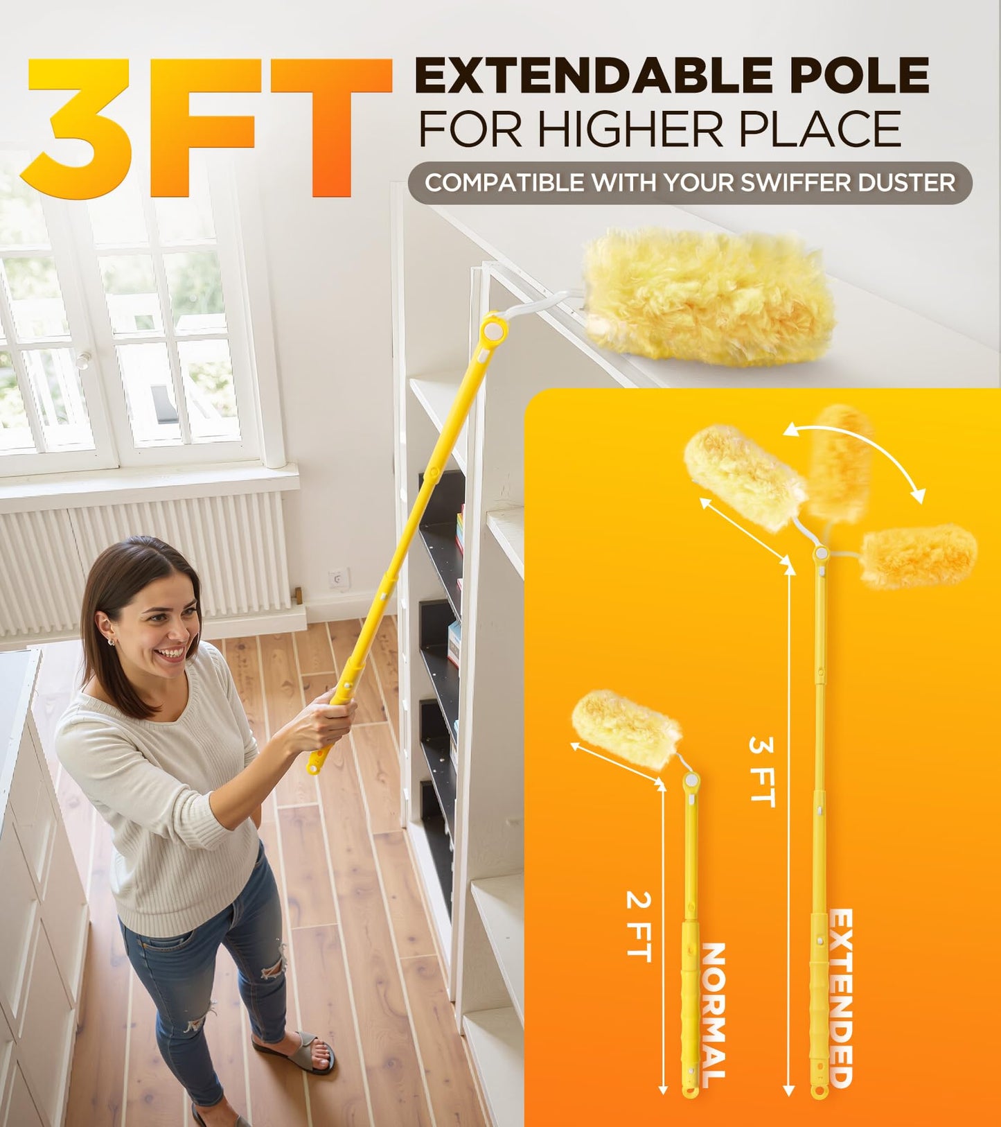 Heavy Duty Duster Refill Kit for Swiffer Duster with 3 ft Extension Pole & 20 Count Refills, 4X Microfibers Multisurface Dusters for Cleaning Home