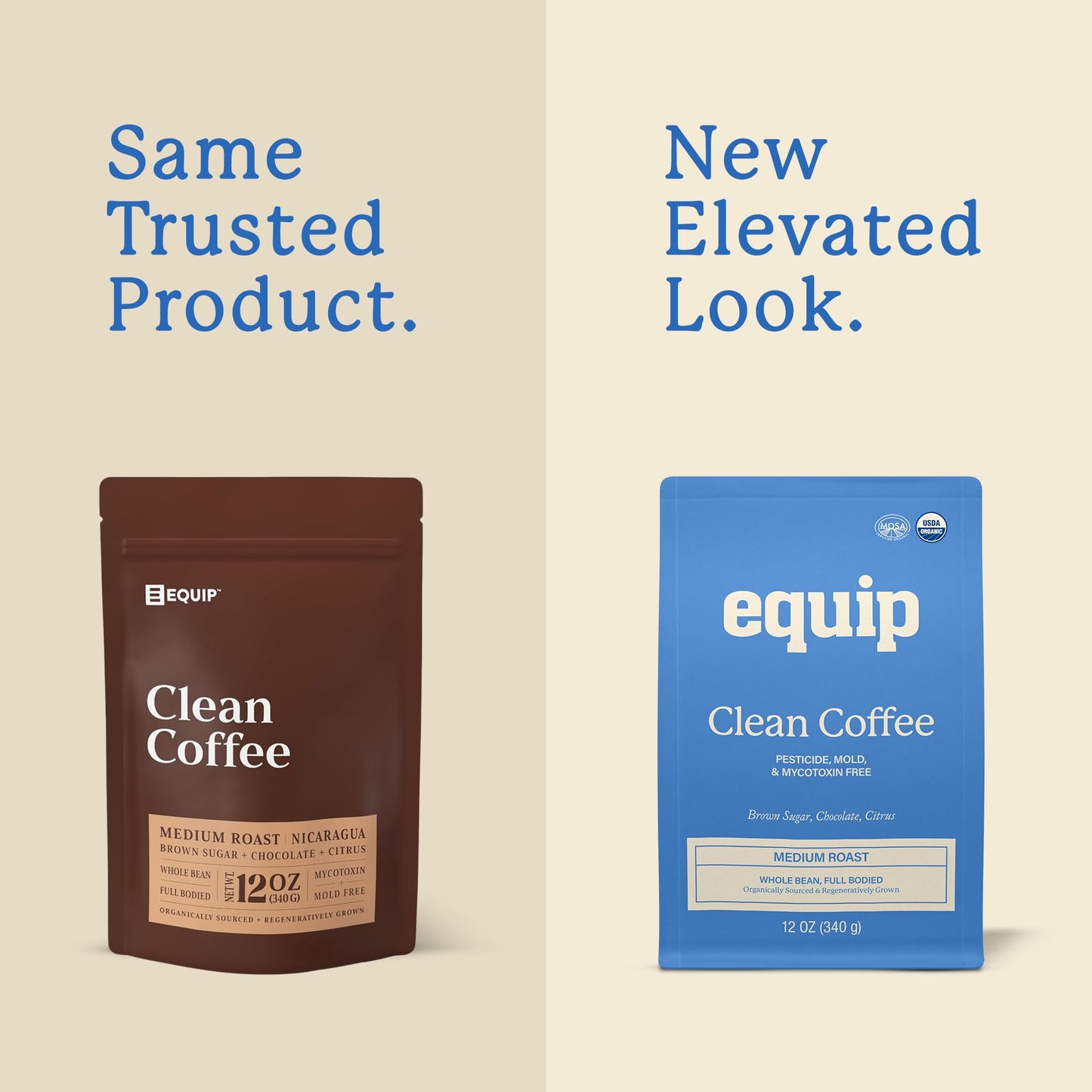 Equip Foods Clean Coffee | Gold Standard, Certified Organic, Fair Trade, Regenerative | Medium Roast, Whole Bean, Nicaragua | Brown