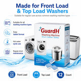 GuardH Washing Machine Drum Cleaner Tablets 12 Count 216g Deep Cleaning and Descaling Tablets for HE and Standard Washers Removes Residue Odor