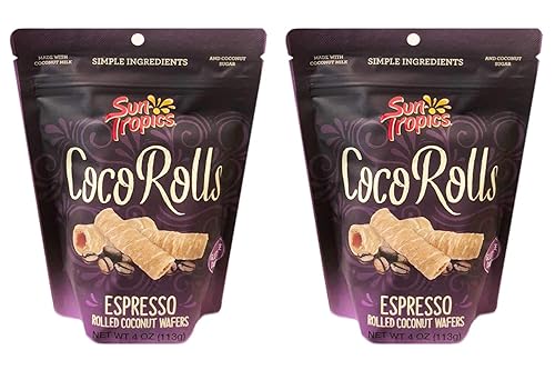 Sun Tropics Non-GMO Rolled Coconut Wafer Rolls 4oz, 2 Pack (Espresso)