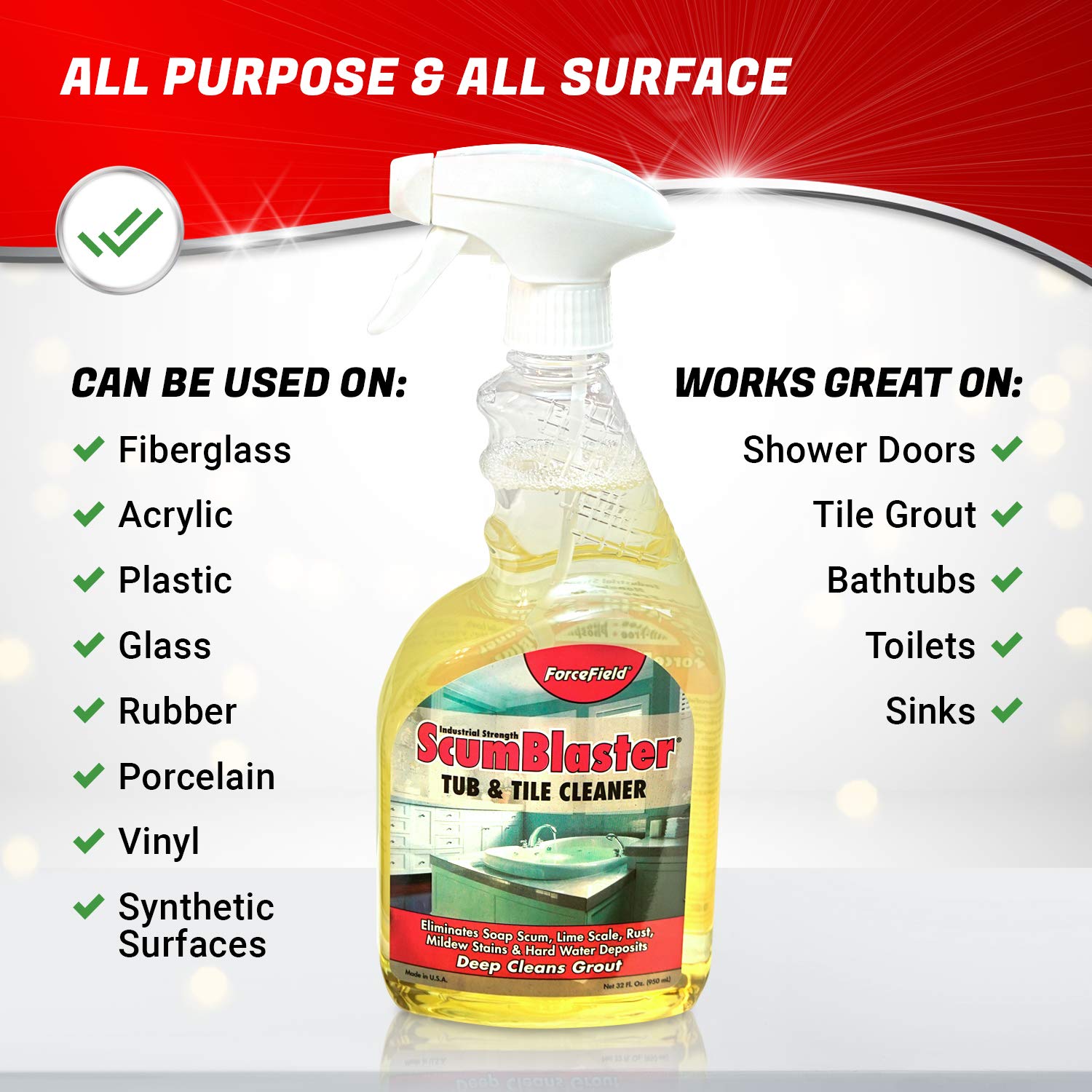 ForceField ScumBlaster: Soap Scum Remover, Tile and Grout Cleaner, Hard Water Stains and Rust, Industrial Strength