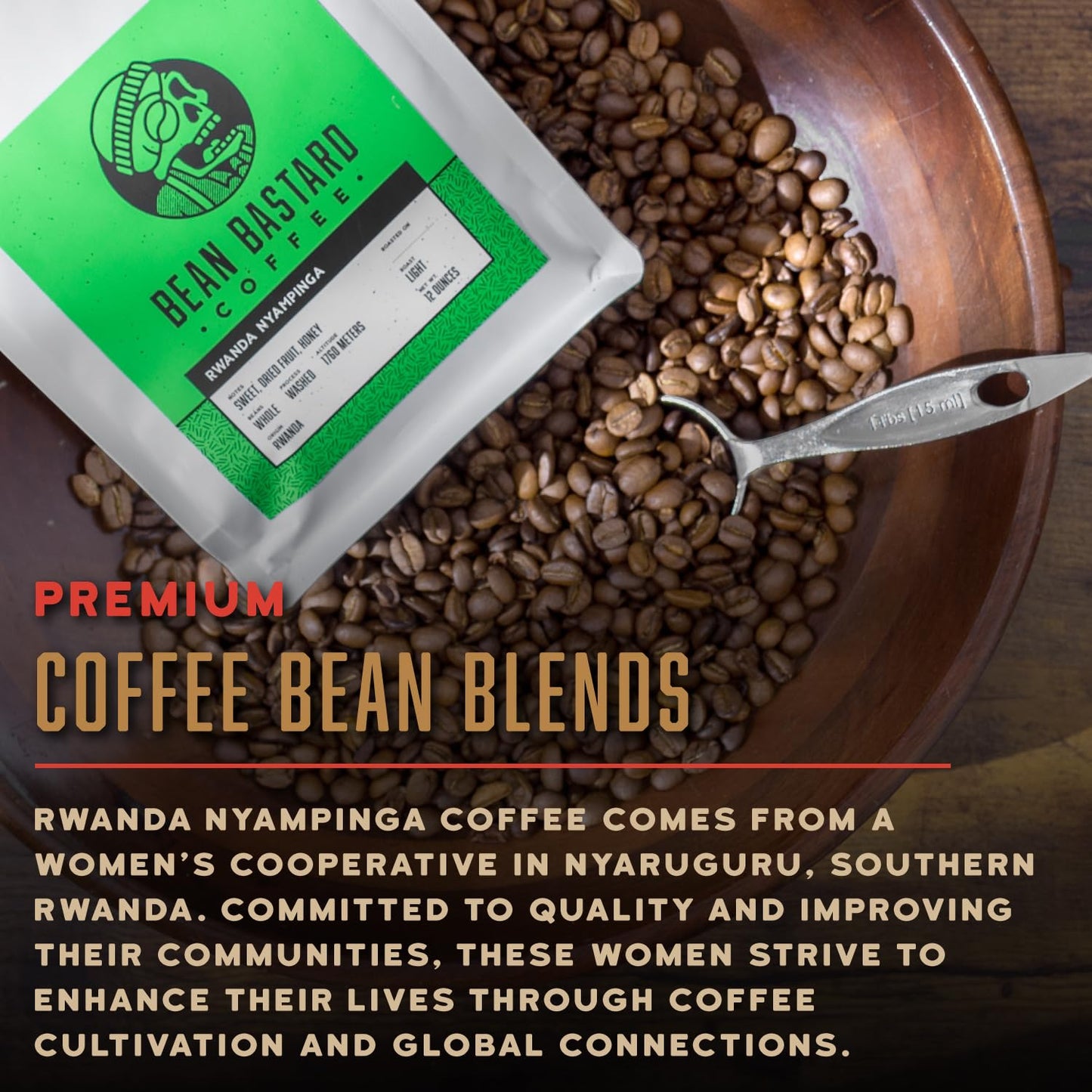 Bean Bastard Coffee RWANDA NYAMPINGA Light Roast Single Origin Whole Coffee Beans | Premium Whole Bean Coffee with Citric and Honey Tones | Ethically