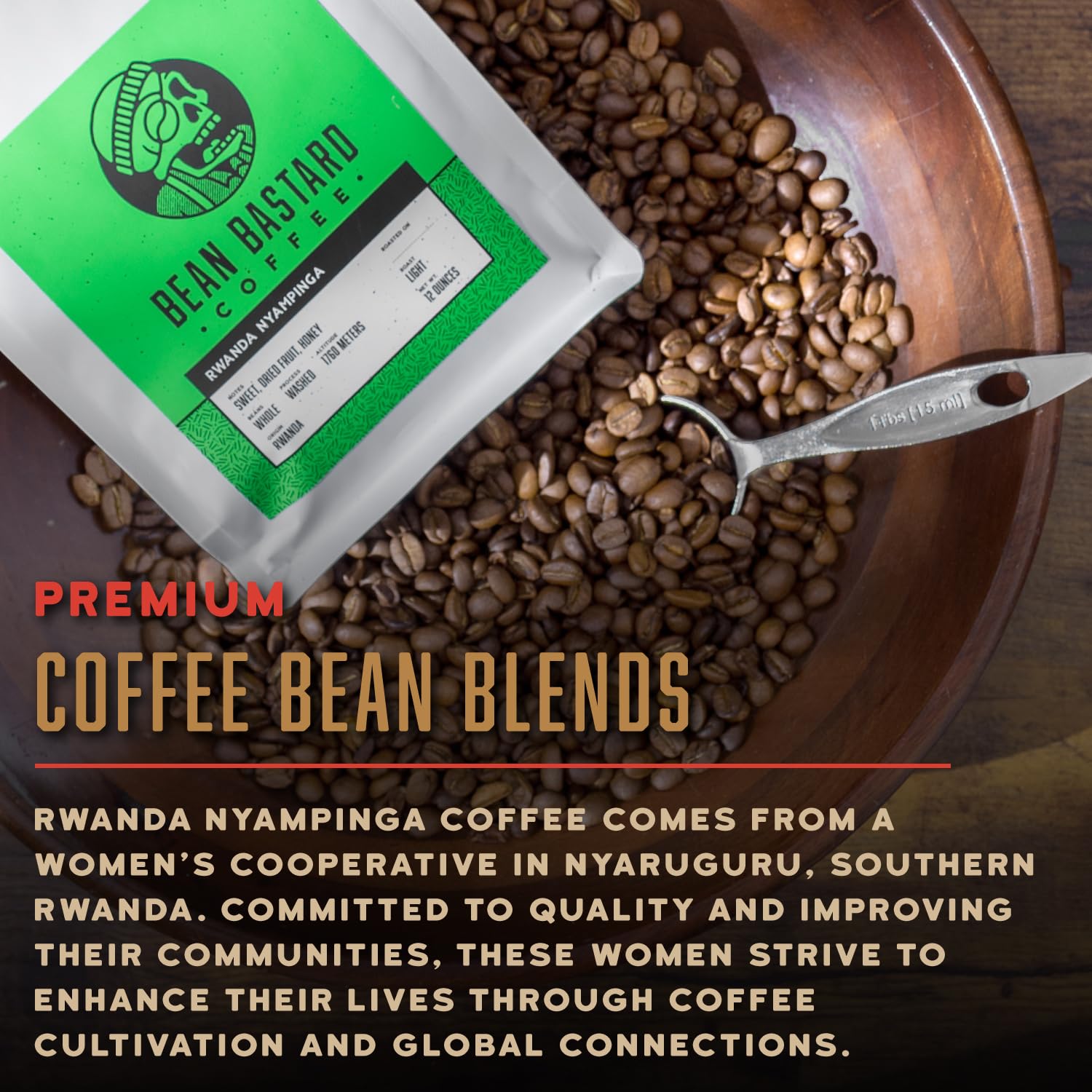 Bean Bastard Coffee RWANDA NYAMPINGA Light Roast Single Origin Whole Coffee Beans | Premium Whole Bean Coffee with Citric and Honey Tones | Ethically