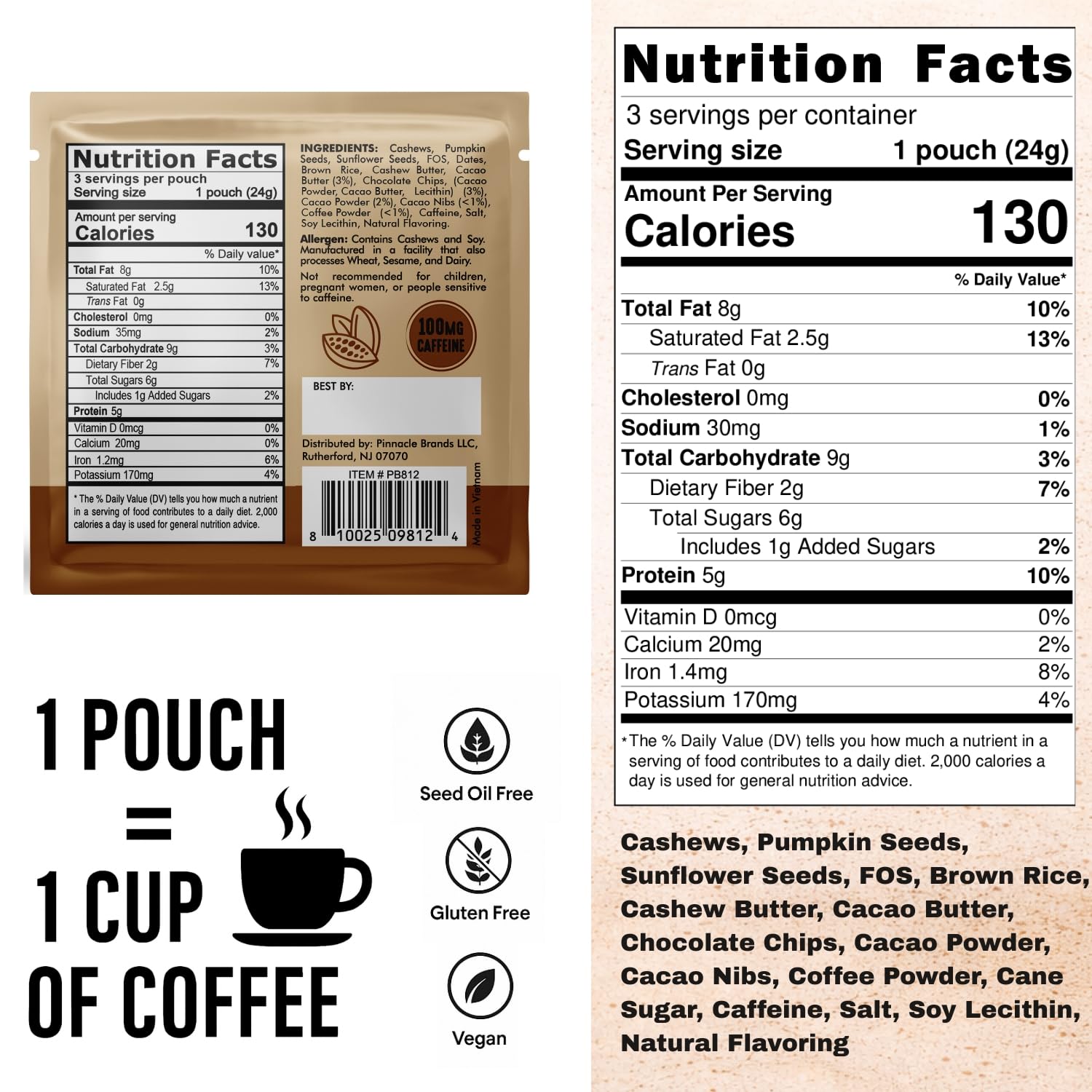 GetUp - Caffeinated Granola Bites - Chocolate Mocha (10 Pack) - 100mg Caffeine Energy Bites - Gluten-Free, 0 Seed Oils, All Natural - Coffee