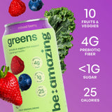 Be Amazing Greens Drink, Mixed Berry, Ready to Drink, 10 Organic Fruits & Vegetables, Coconut Water, Vitamin C, Prebiotic Fiber, 25 Calories, Low