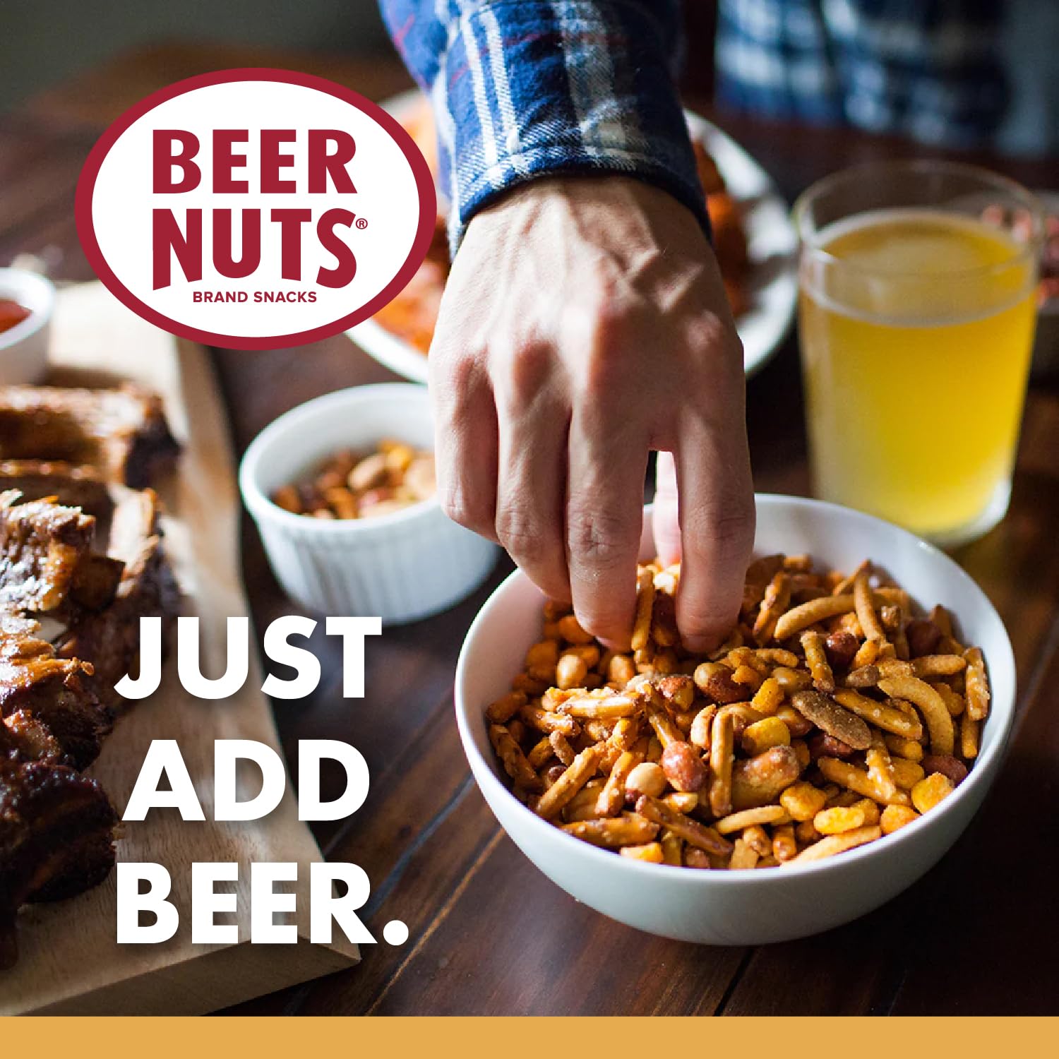 BEER NUTS Original Bar Mix - Pretzels, Cheese Stix, Sesame Stix, Insane Grain - 12oz Resealable Jar (Pack of 2)