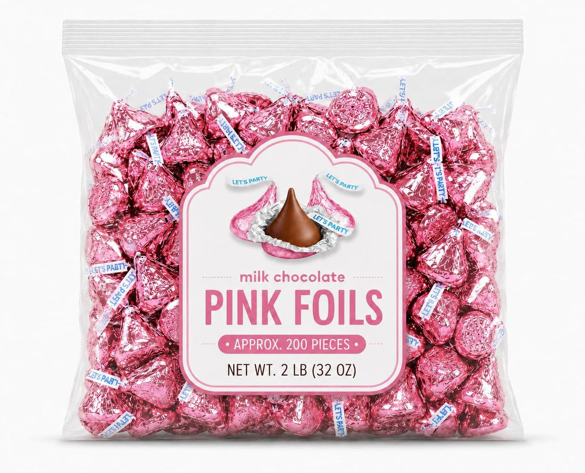 Pink Foil Milk Chocolate Candy Pieces Bulk Bag - 2 lb (Approx. 100 pieces)