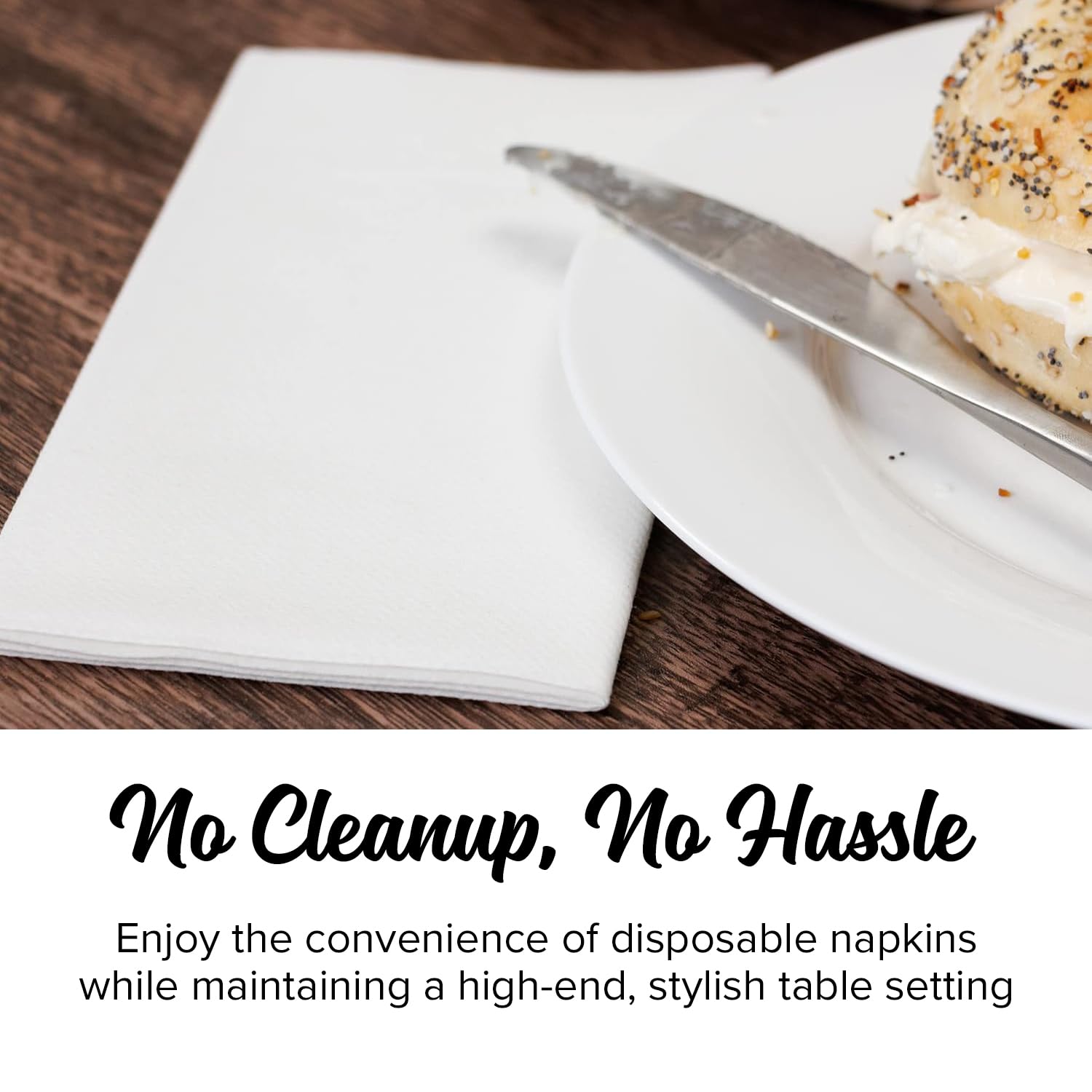 SimuLinen White Disposable Dinner Napkins with Pocket for Utensils, Decorative and Absorbent, Paper Napkins for Silverware, 17"x17", Box of 150