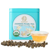 Essencesip Jasmine Pearl Green Tea Loose Leaf, 6oz Tin - 4x Scented Dragon Pearls with Deep Jasmin Aroma, Smooth Taste, USDA Organic, Ethically