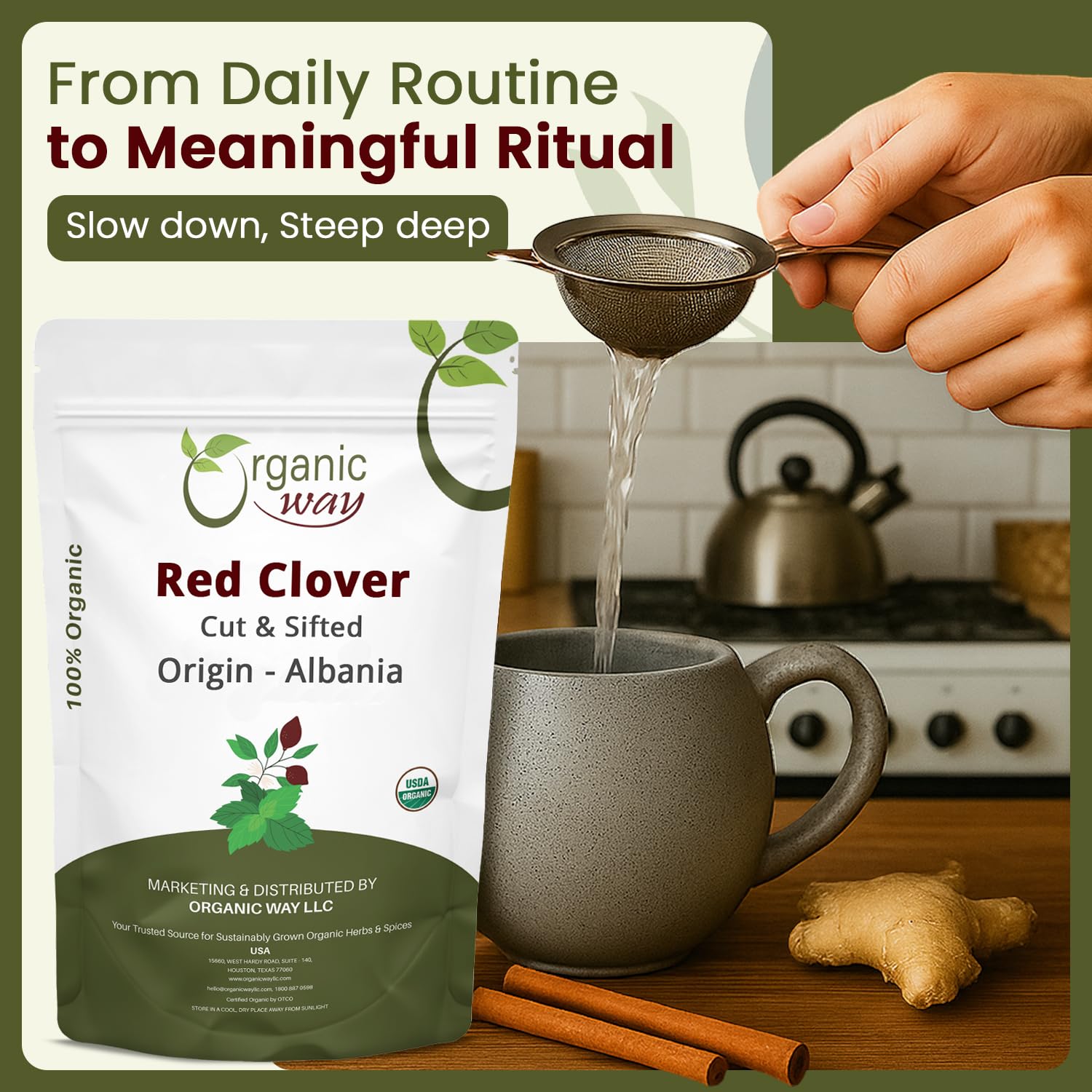 Organic Way Red Clover Flower Cut & Sifted (Trifolium Pratense) Herbal Tea | European Wild-Harvest | Organic & Kosher Certified | USDA Certified |