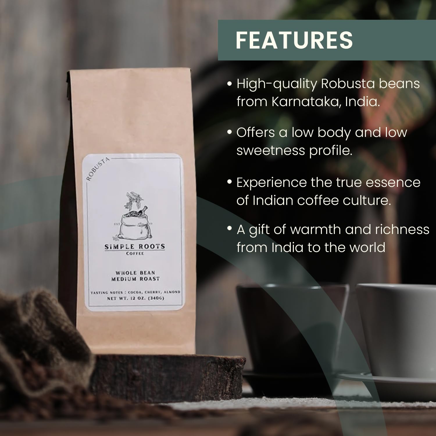 Indian Robusta Premium Ground Coffee Powder, Medium Roast | Smooth & Rich Flavor with Low Acid & High Caffeine | Patio Dried for Gourmet Brewing