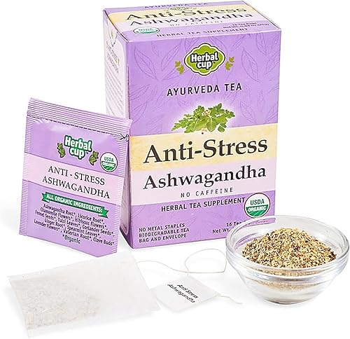 Herbal Cup Ayurveda Ashwagandha Tea, Organic Anti-Stress, No Caffeine Herbal Supplement (16 Count, Pack of 3)