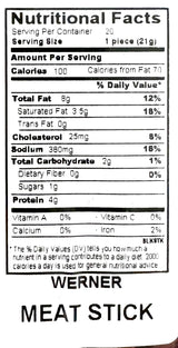 Werner Pepper Smoked Meat Sticks - 20 Pork and Beef Sticks Bulk Pepper Meat Snacks 14 Ounce (20 Individual Sticks, 9" Sticks)