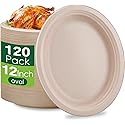 Gabotrie 120 Pack Oval Paper Plates, 100% Compostable Oval Plate, 12 inch Disposable Paper Plate Heavy Duty, Natural Unbleached Bagasse Eco-Friendly