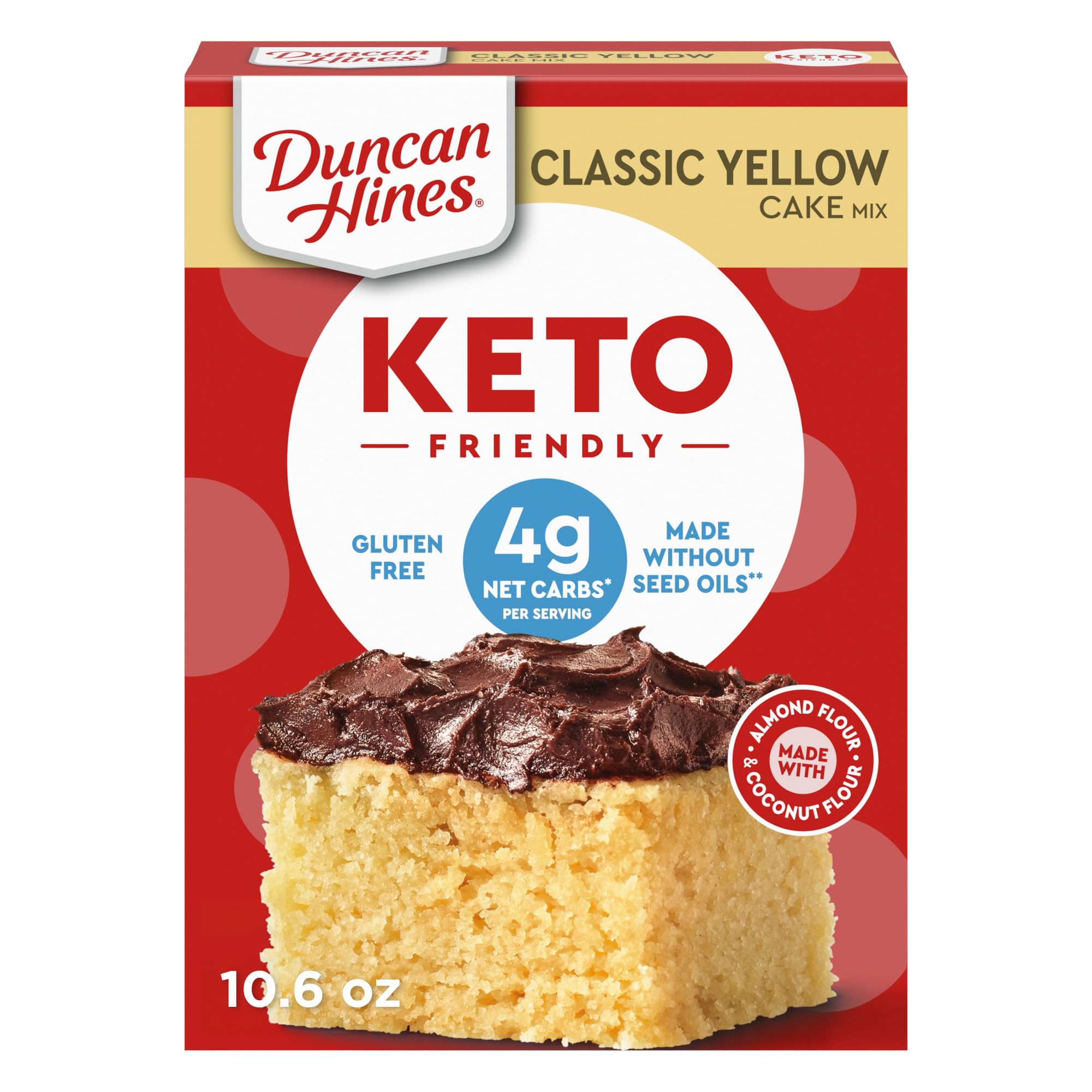 Duncan Hines Keto Friendly Classic Yellow Cake Mix, Zero Added Sugar, Gluten Free, 10.6 oz.