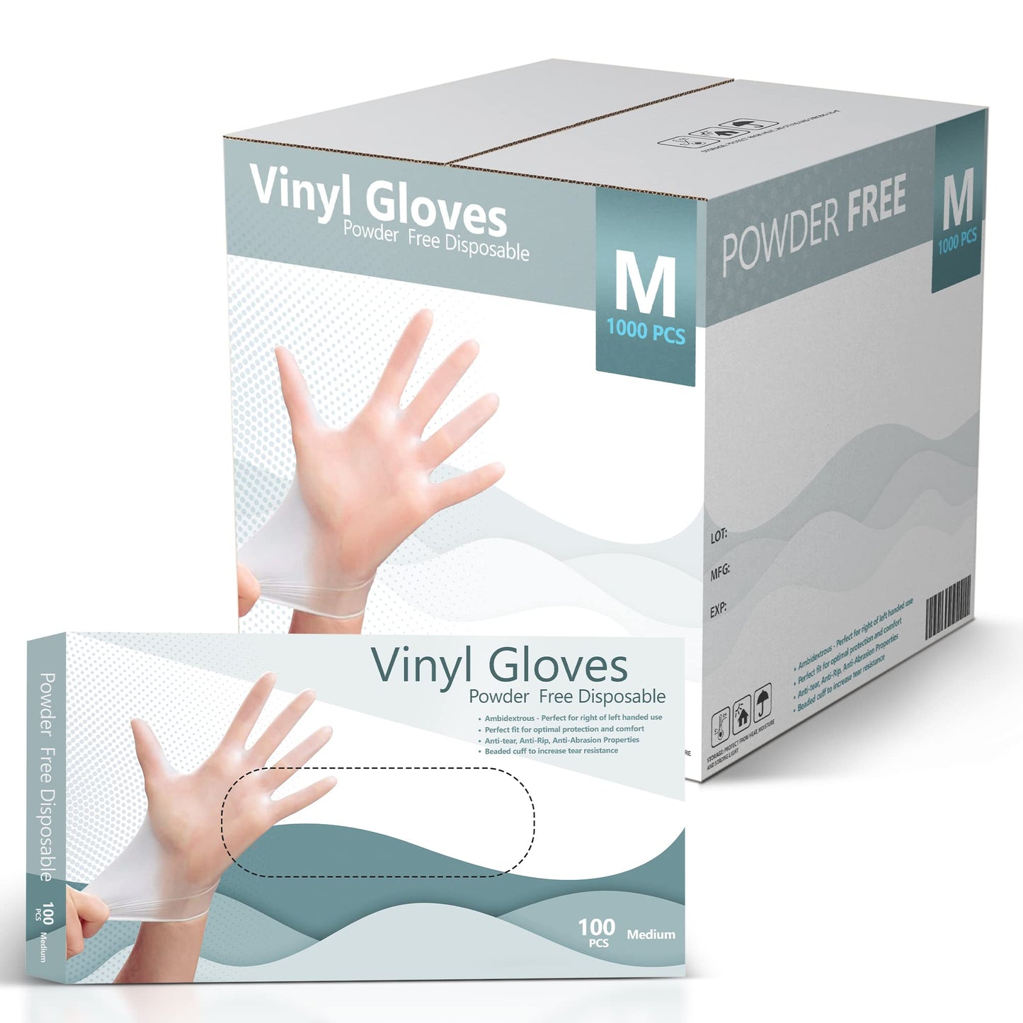 SPRINGCARE Vinyl Gloves, Disposable Gloves, Comfortable, Latex and Powder Free (Medium) - Pack of 1000