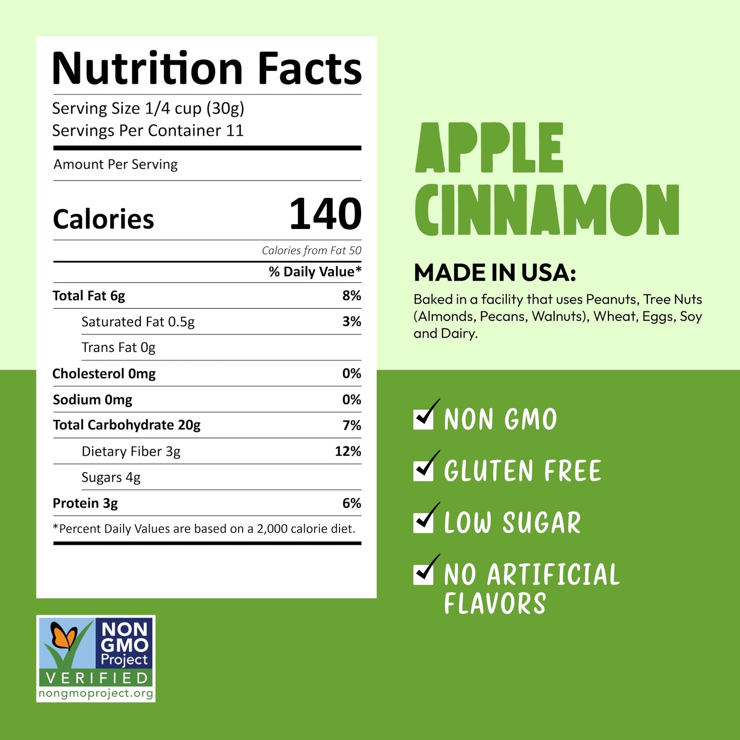 Kellys Four Plus Granola Cereal | Apple Cinnamon Healthy Granola for Yogurt | Hand Made Snacks for Breakfast - 12 oz