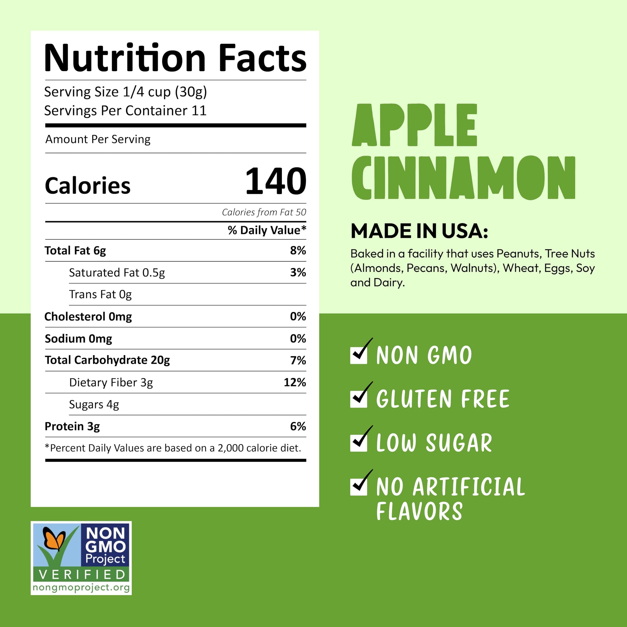 Kellys Four Plus Granola Cereal | Apple Cinnamon Healthy Granola for Yogurt | Hand Made Snacks for Breakfast - 12 oz
