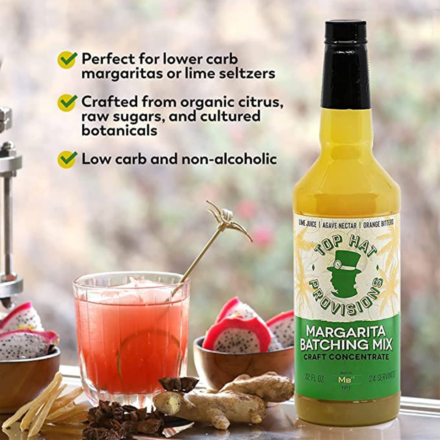 Top Hat Agave Margarita Batching Mix & Frozen Margarita Concentrate - Handcrafted with Organic Agave Nectar & Lime Juice - Batch Margaritas on Draft