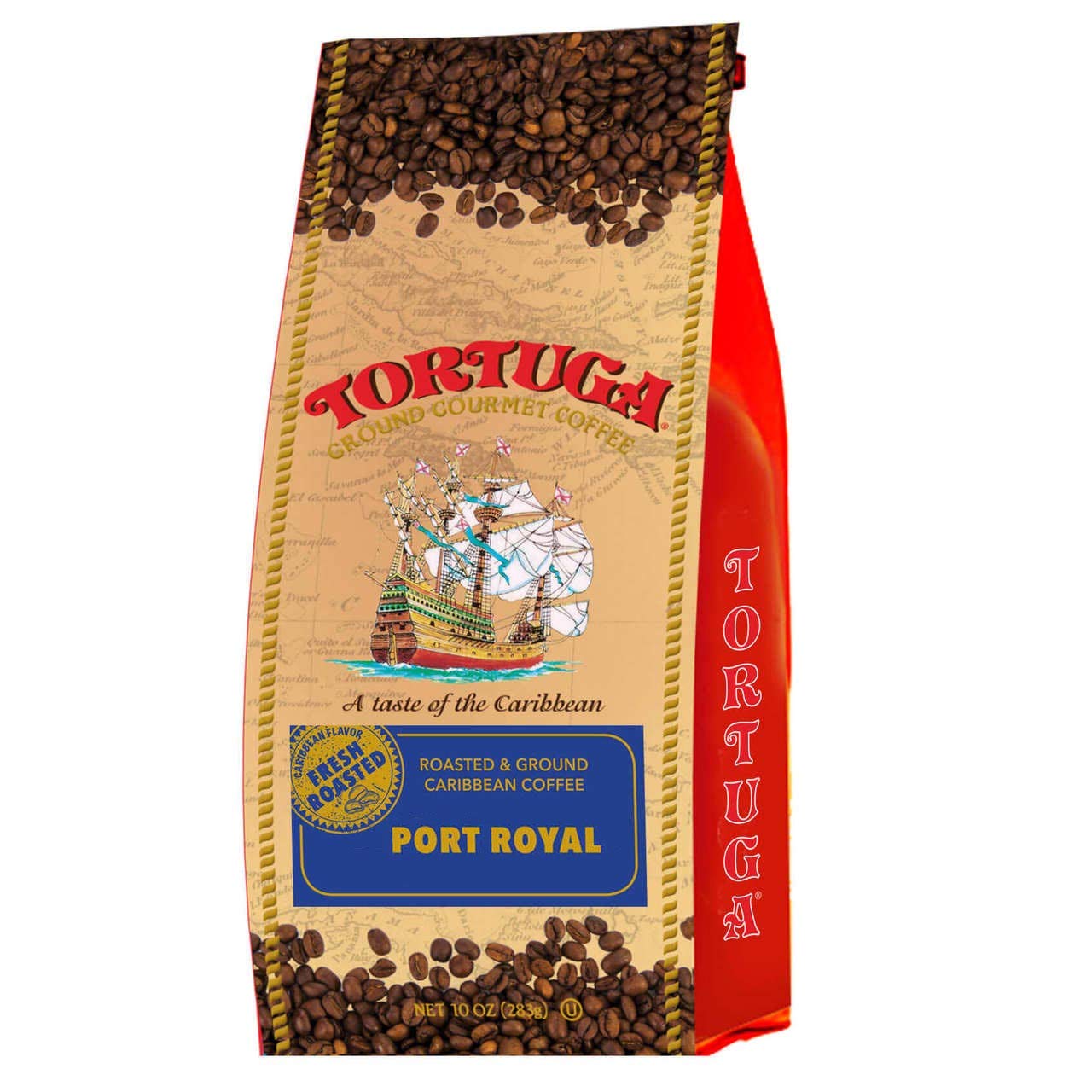 TORTUGA Caribbean Port Royal Jamaican Blue Mountain Flavored Coffee- Roasted and Ground Coffee 10oz - The Perfect Premium Gourmet Gift for Gift