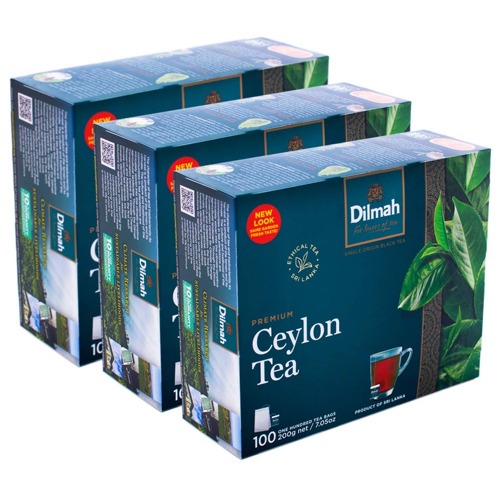 Dilmah Premium 100% Pure Ceylon Tea, 100-Count Tea Bags (Pack of 3)