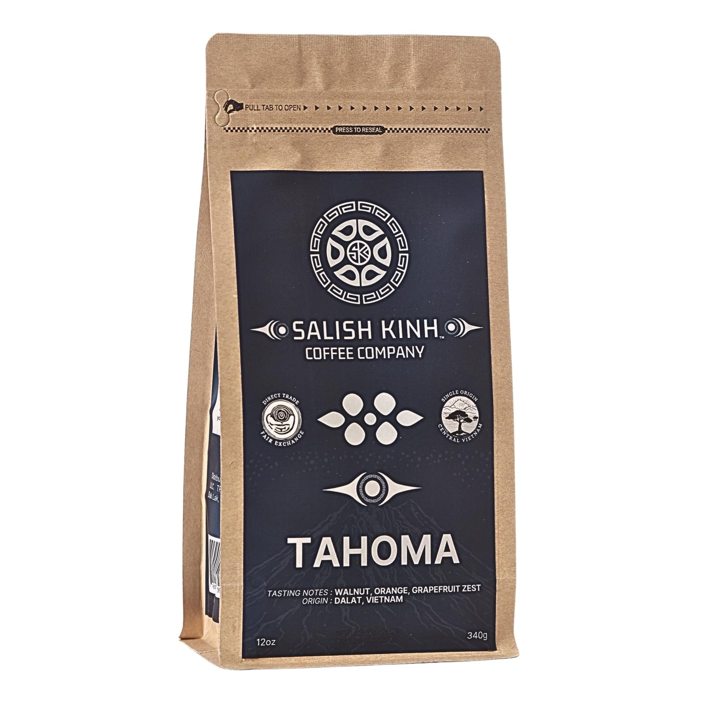 SALISH KINH Whole Bean Coffee | Tahoma | 12 oz Bag | 100% Arabica | Medium Roast | Specialty Grade | Single Origin | Direct Trade | Indigenous