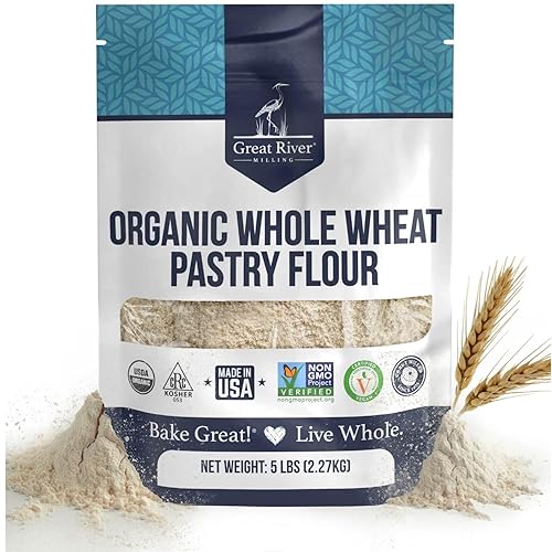 Great River Milling Organic Whole Wheat Pastry Flour | Soft Texture, Lower Gluten | USDA Organic, Non-GMO, Kosher | Ideal for Muffins, Cookies, Cakes