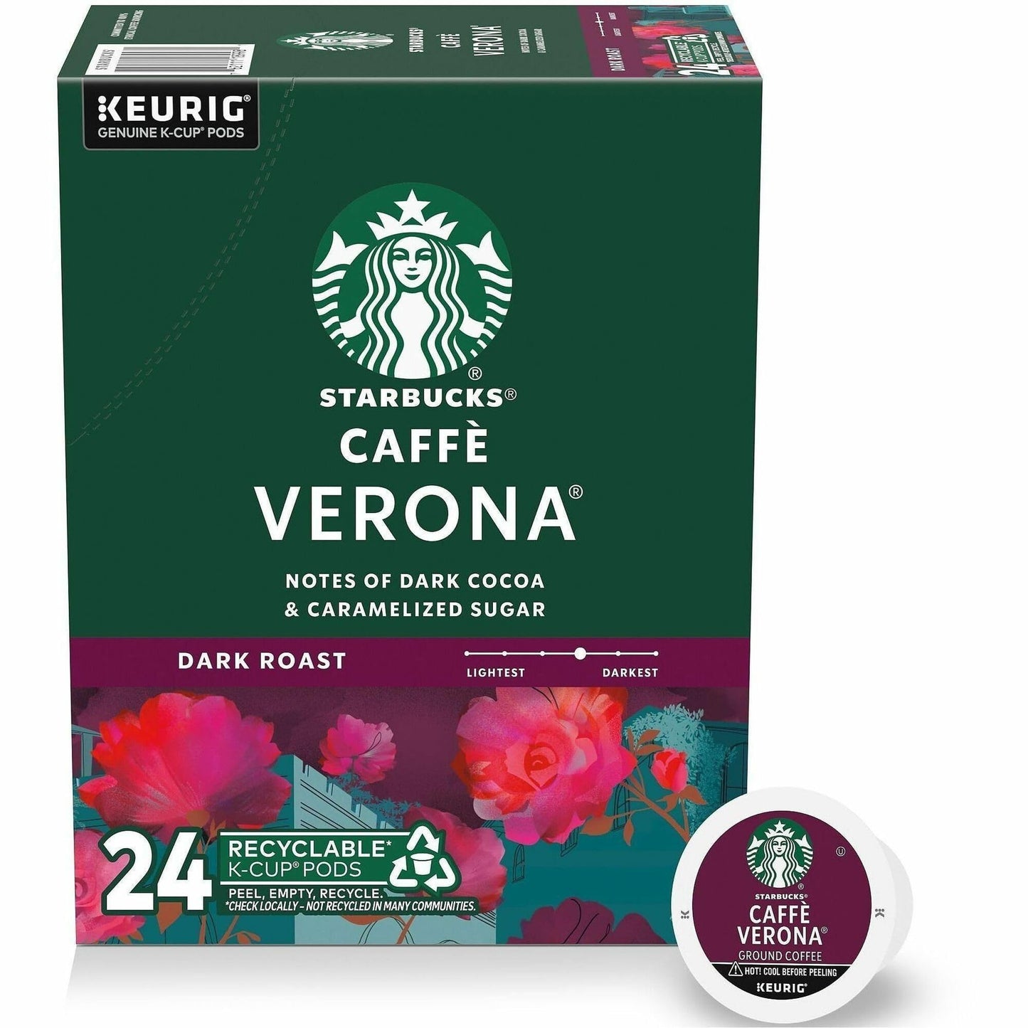 Starbucks K-Cup Coffee Pods, Dark Roast Hot or Iced Coffee, Caffè Verona, 24 Keurig Pods