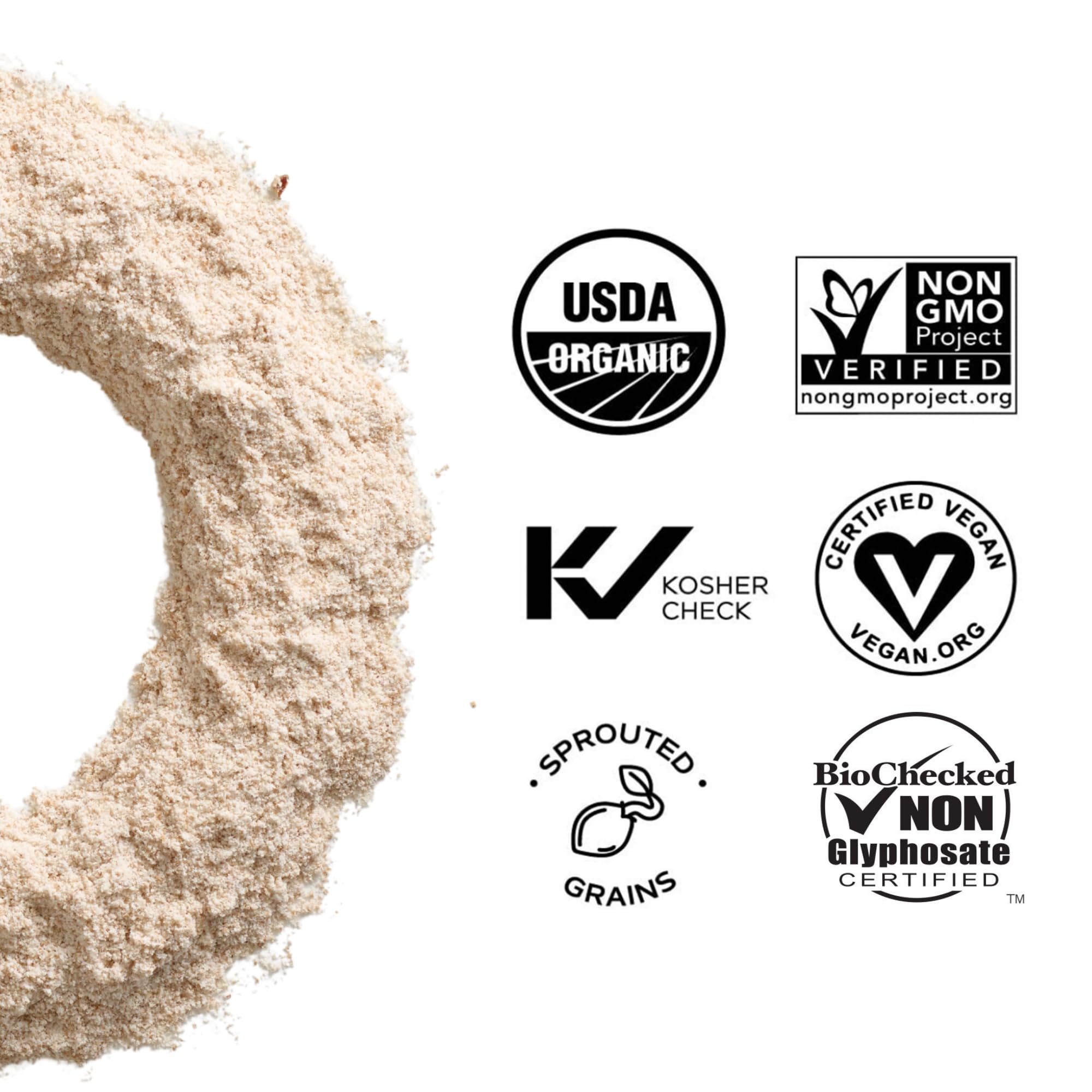 One Degree Organics Sprouted Whole Wheat Flour, Glyphosate-Free, USDA Organic, Whole Grain, High Fiber, Non-GMO, Vegan, Kosher, White Flour