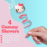 Hello Kitty Gummy Skewers, Character and Sour Belt Gummies, Individually Wrapped Candy Gifts, 4 Count Box