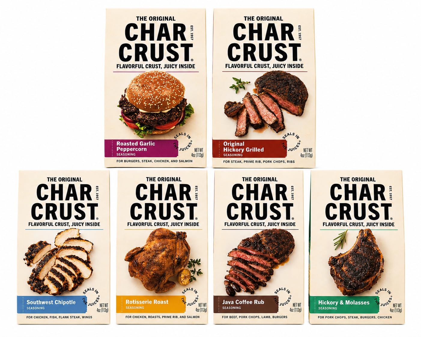 Char Crust Dry-Rub Seasoning, Steak Lovers Assortment Holiday Cooking Pack for Grilling and Entertaining, 4 Ounce (Pack of 6)