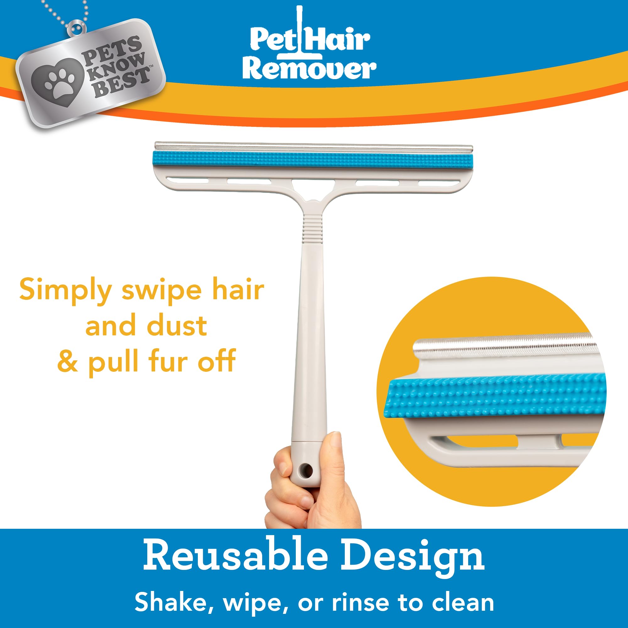Pets Know Best Pet Hair Remover Cleaning Tool | Dual-Sided Multi-Purpose Carpet Scraper and Rug Rake for Fur Removal in Homes, Car Interiors & on