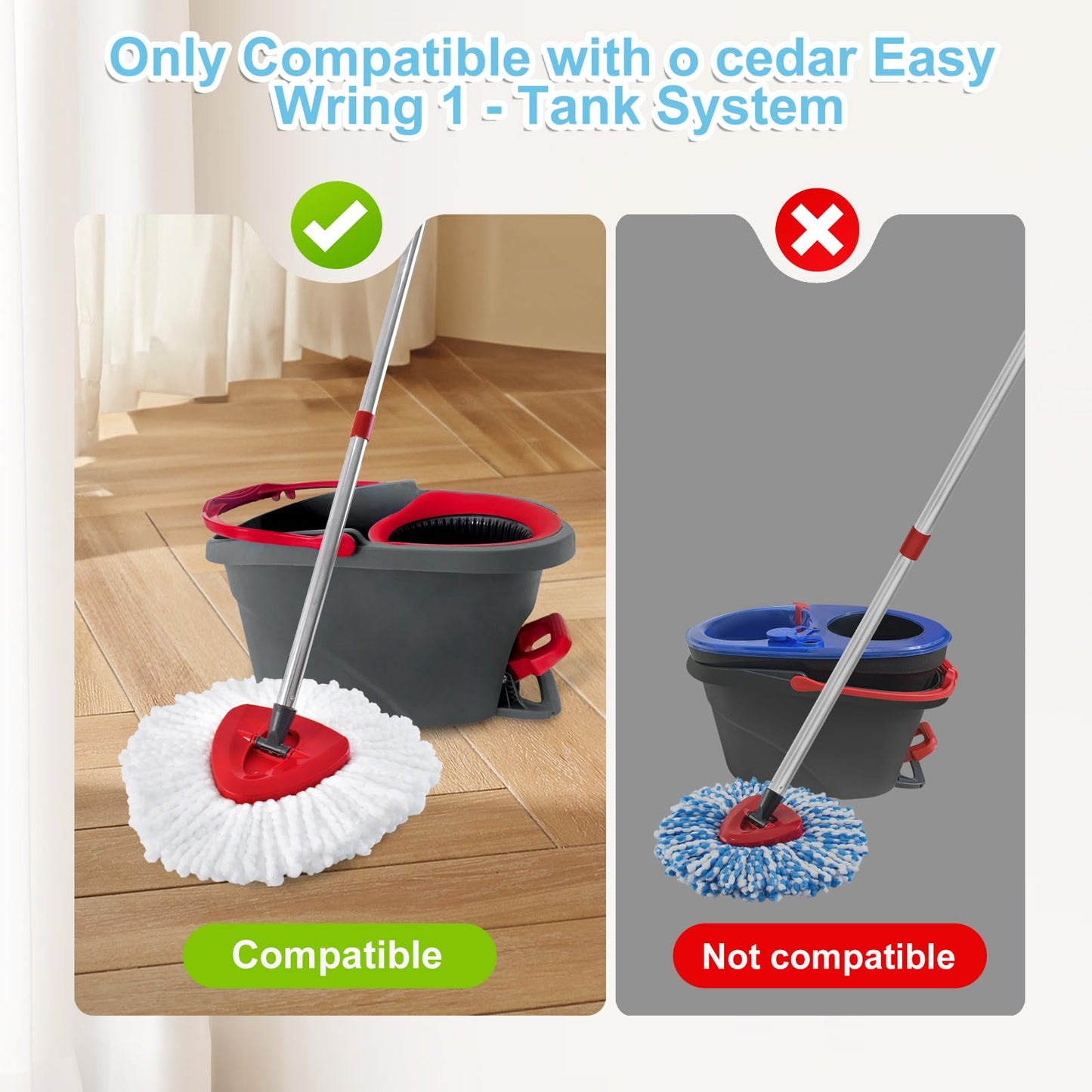 Spin Mop Handle, Mop Replacement Head,Brush,Base Compatible with OCedar EasyWring 1 Tank,2 Microfiber Mop Refills,1 Mop Base,1 Brush and 30-58" Mop