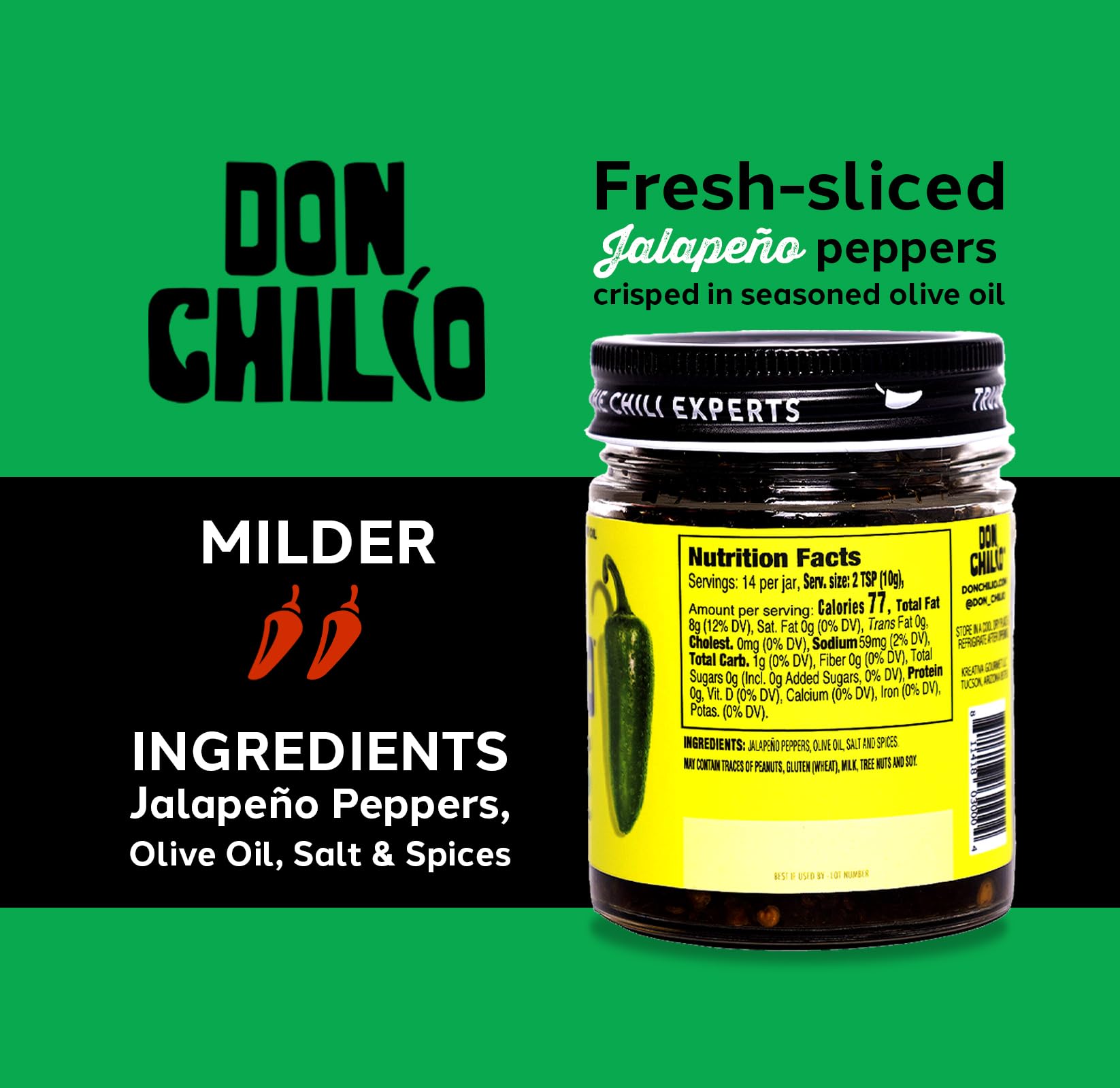 Don Chilio Mexican Chile Crisp Variety Bundle, 5 oz., 3 Pack - Crunchy Sliced Habanero, Jalapenos & Serrano Fried Chili Peppers in Hot Seasoned 100%