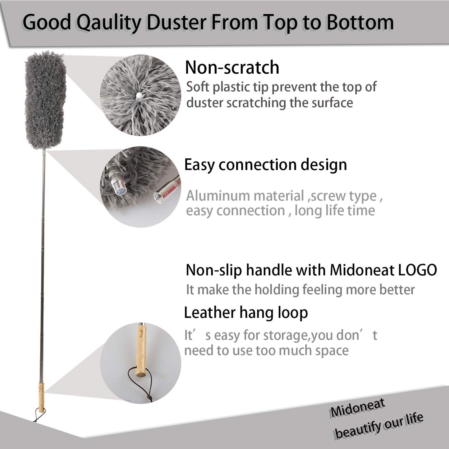 Midoneat Lambswool and Microfiber Duster, 2 Counts, Long Reach/Extendable Duster Up to 86" for Cleaning High Ceiling Fan, Interior Roof, Cobweb