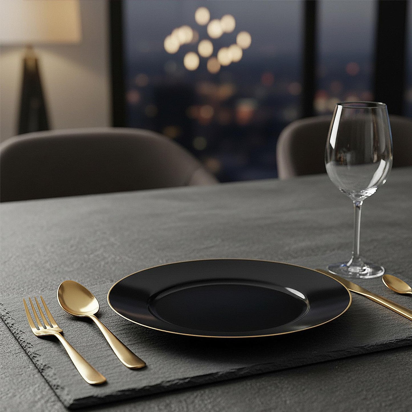 Blue Sky Organic Black/Gold Rim Plates (10 Pack) - 9" Elegant Plastic Disposable Dishware for Parties & Events