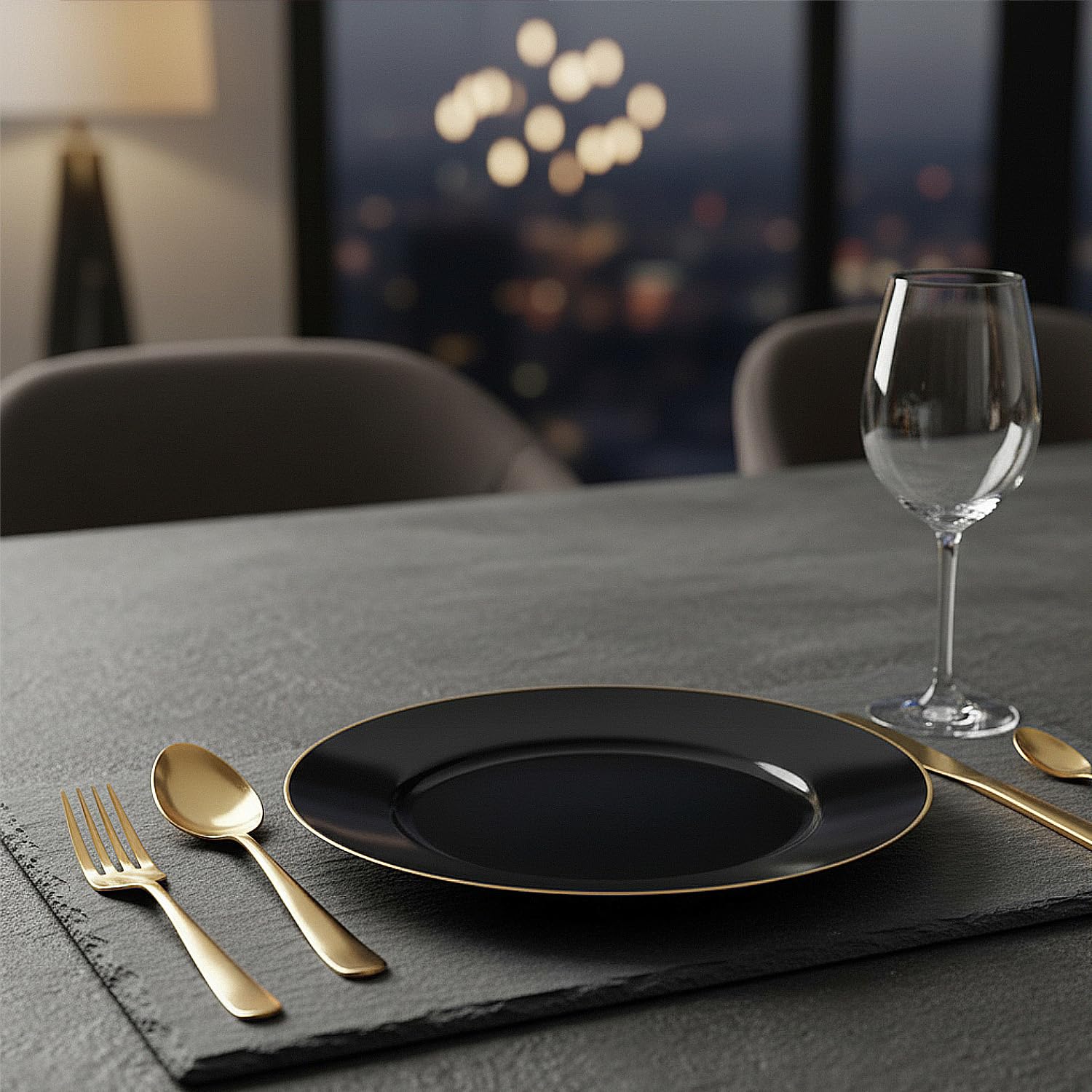 Blue Sky Organic Black/Gold Rim Plates (10 Pack) - 9" Elegant Plastic Disposable Dishware for Parties & Events